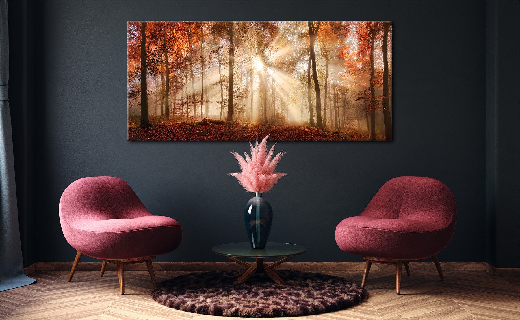 Bönninghoff Bild Wandbild HERBSTWALD XXL 90x200 cm – Leinwandbild Keilrahmen Deko, Sonnenaufgang & -untergang, Wald, Waldbilder, auf Keilrahmen gespannt – Bild 5 von 5