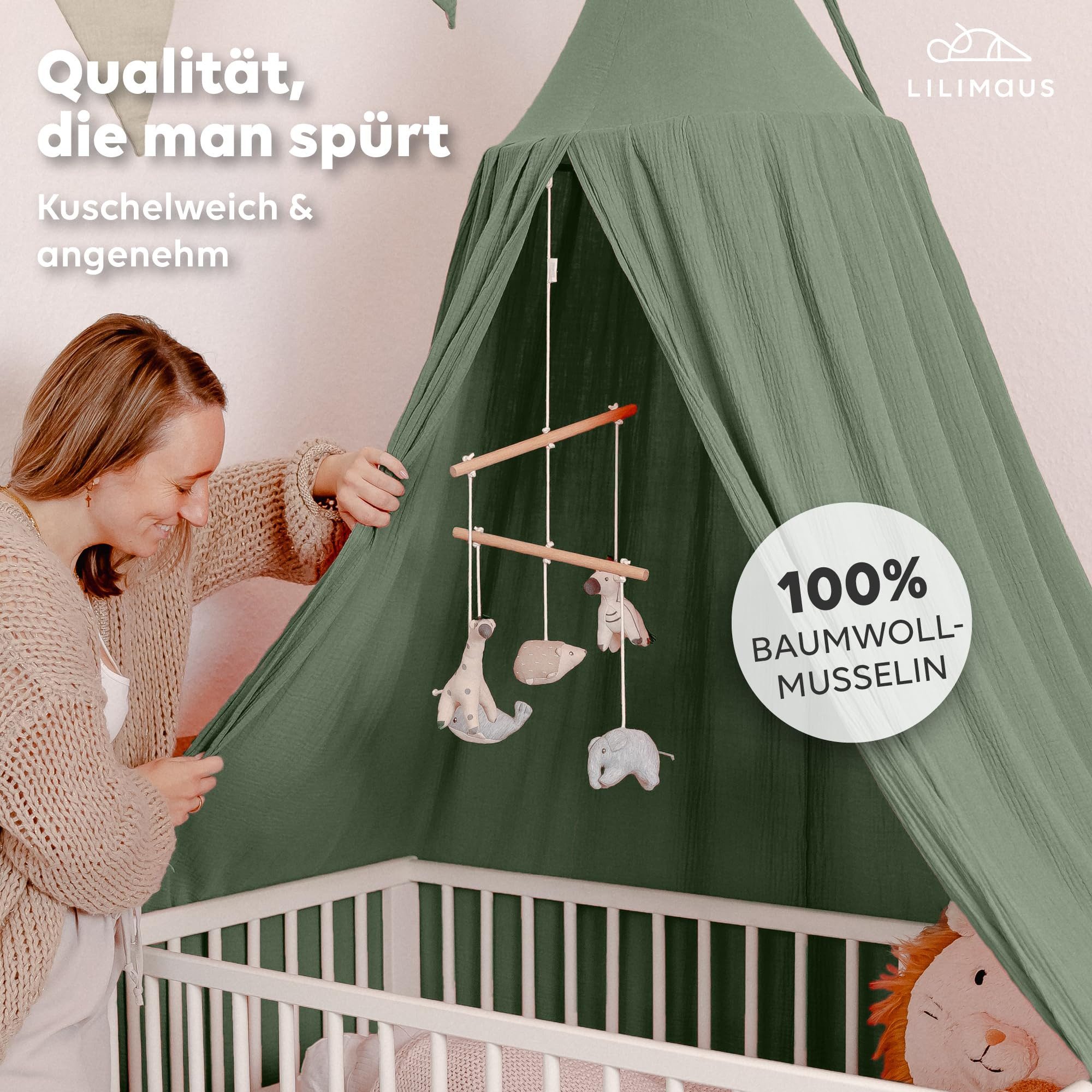 lilimaus Betthimmel Baldachin für Kinderzimmer aus 100% Musselin - handgenäht (1-tlg), Rückzugsort für Bett, Kuschelecke & Leseplatz - weicher Musselin