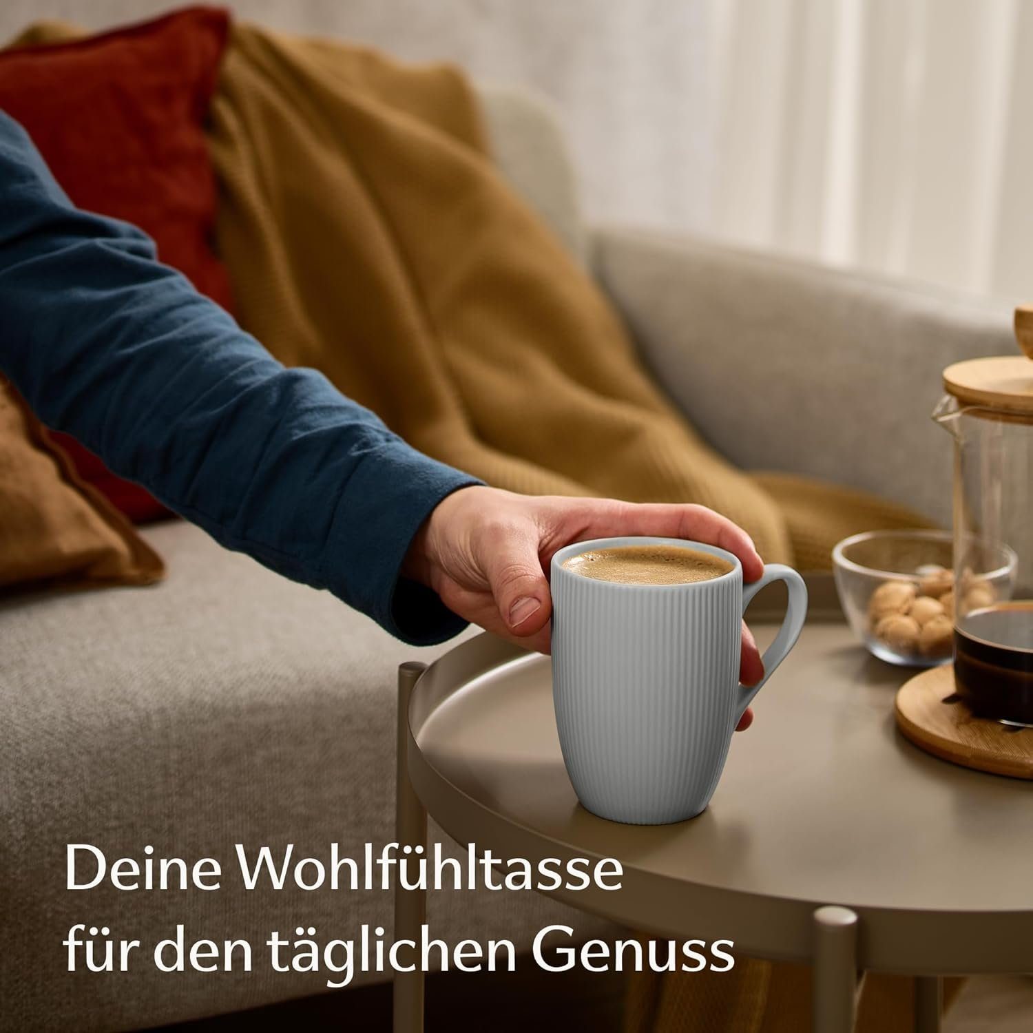 Cosumy Tasse Kaffeetassen Set 6er große Tassen 350 ml Kaffeebecher matt mit Henkel, 6-tlg., Keramik, Dickwandig, hält Kaffee länger warm, spülmaschinen- & mikro – Bild 4 von 5