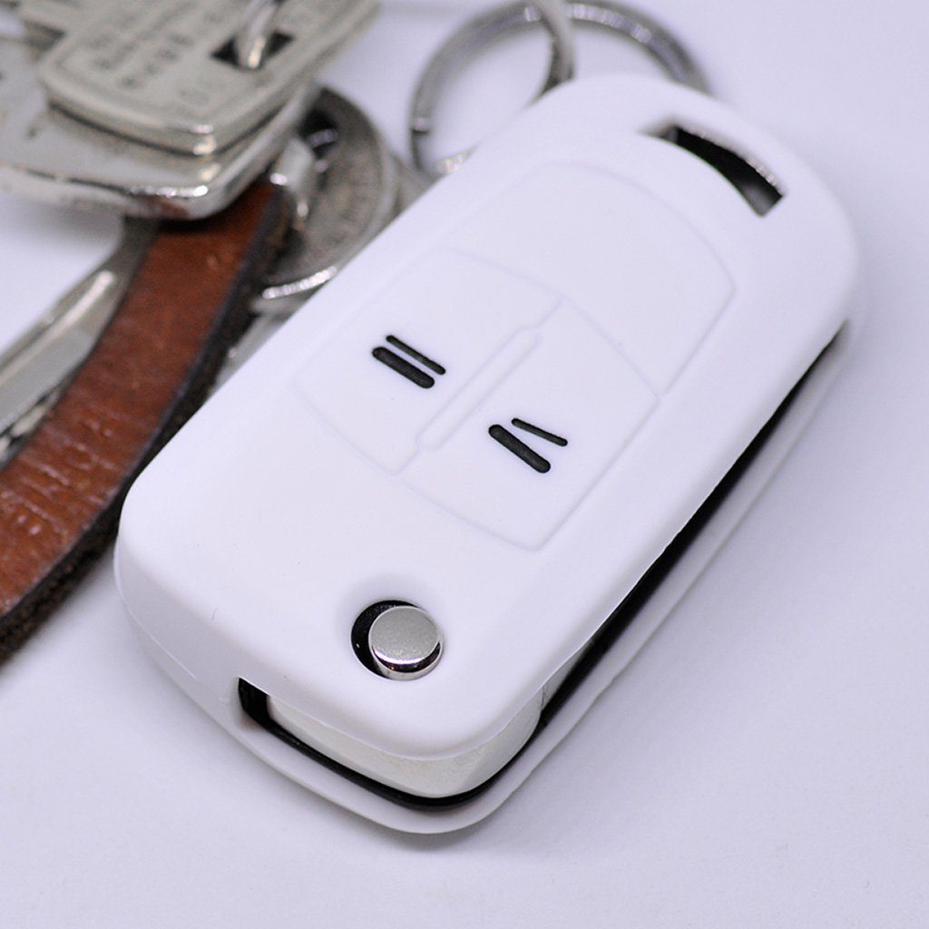 mt-key Schlüsseltasche Autoschlüssel OPEL Softcase Schlüssel Astra für 2 Schutzhülle 2008 Zafira bis Weiß, Tasten Signum Silikon Corsa Vectra
