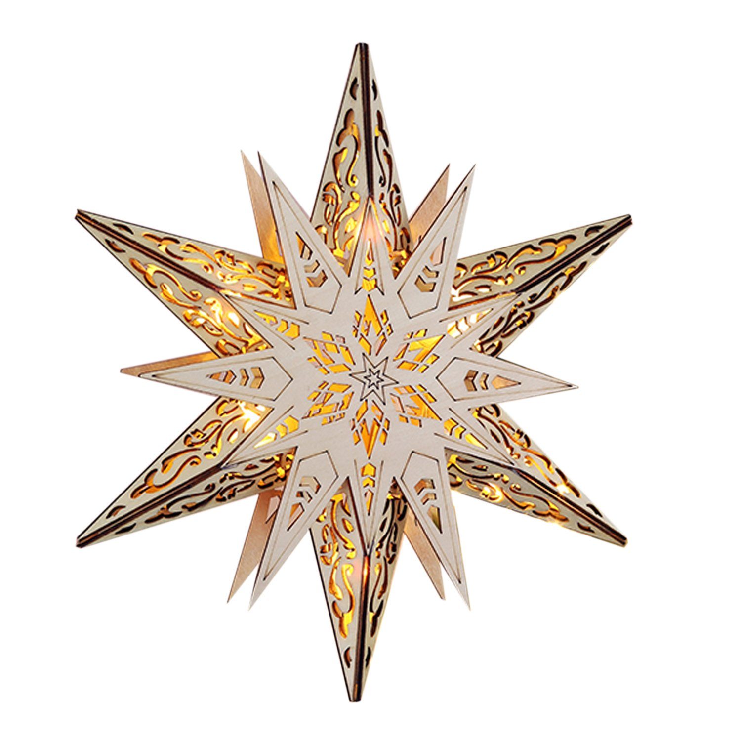 INDA-Exclusiv Lichtervorhang 6 LED Weihnachtsstern aus Holz Hängestern Holz günstig online kaufen