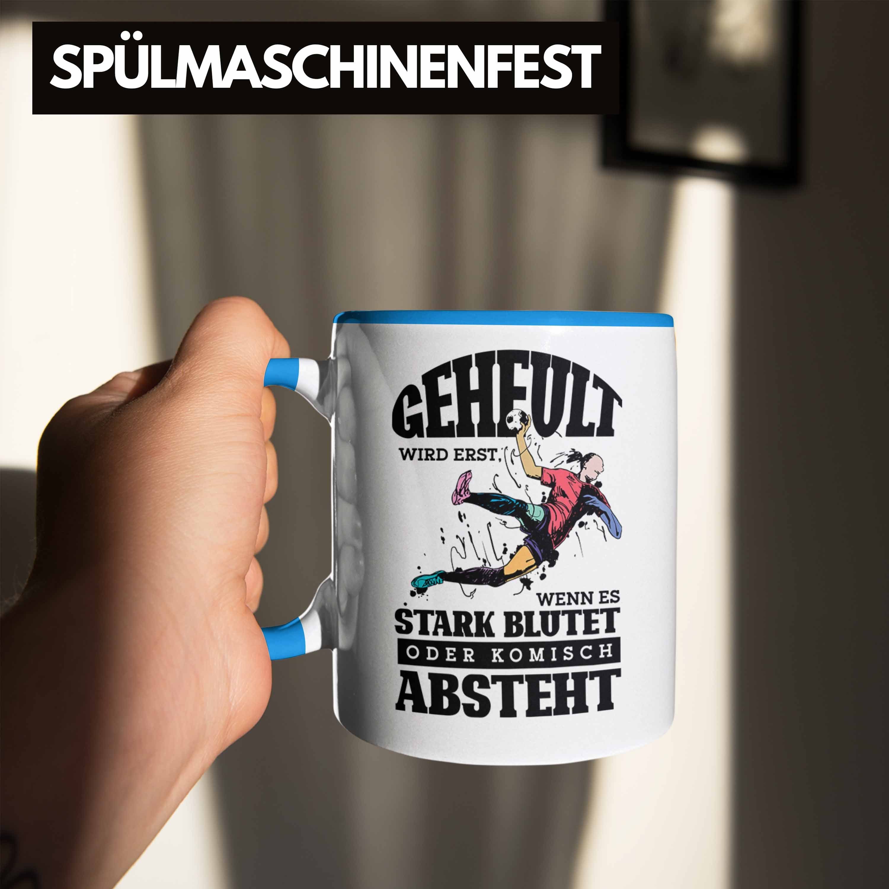 Trendation Tasse Lustige Geheult Handball-Tasse Handballspieler Blau für Geschenk Erst Wird