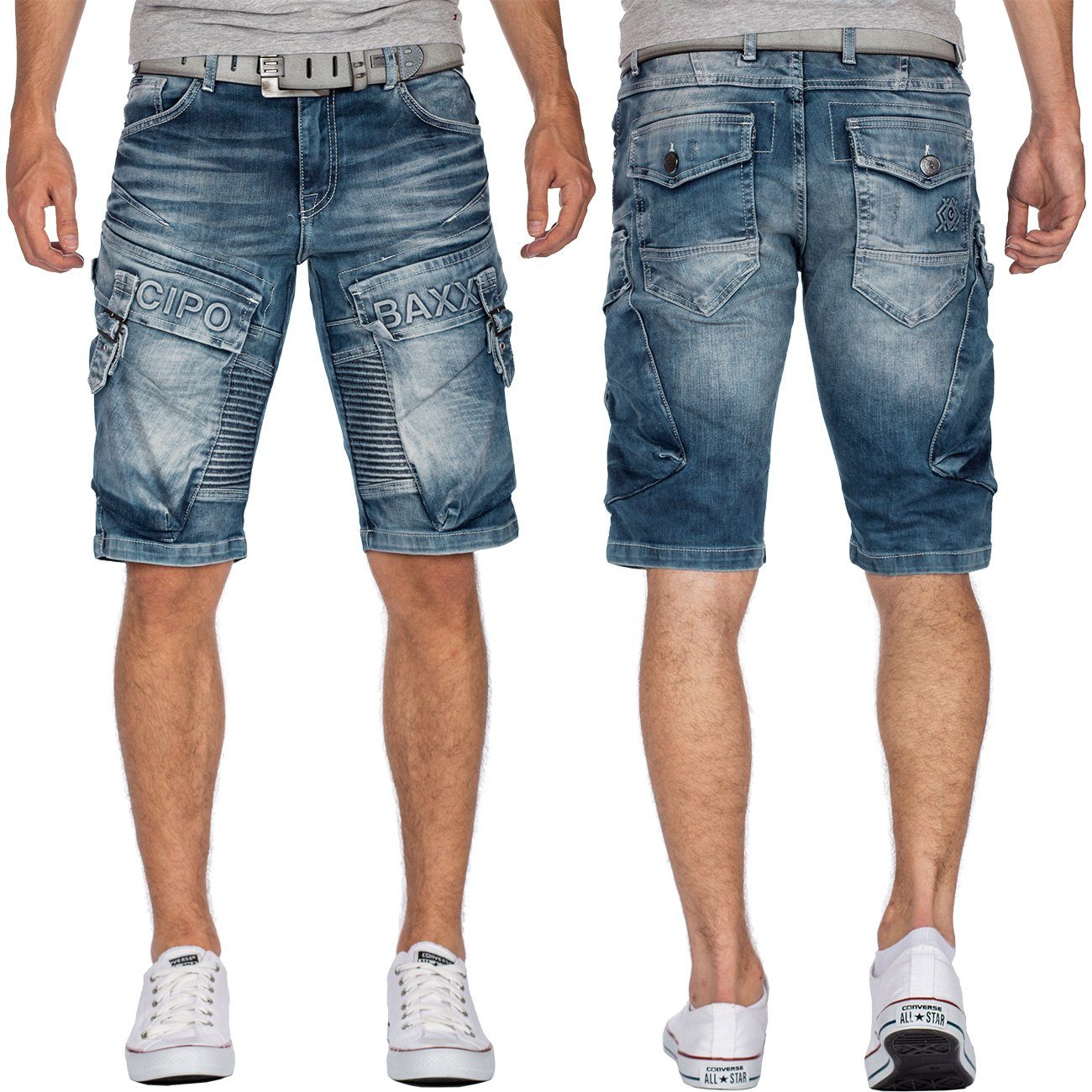 Cipo & Baxx Jeansshorts Cipo & Baxx Herren Shorts CK189 Cargo Style mit Rippenmuster