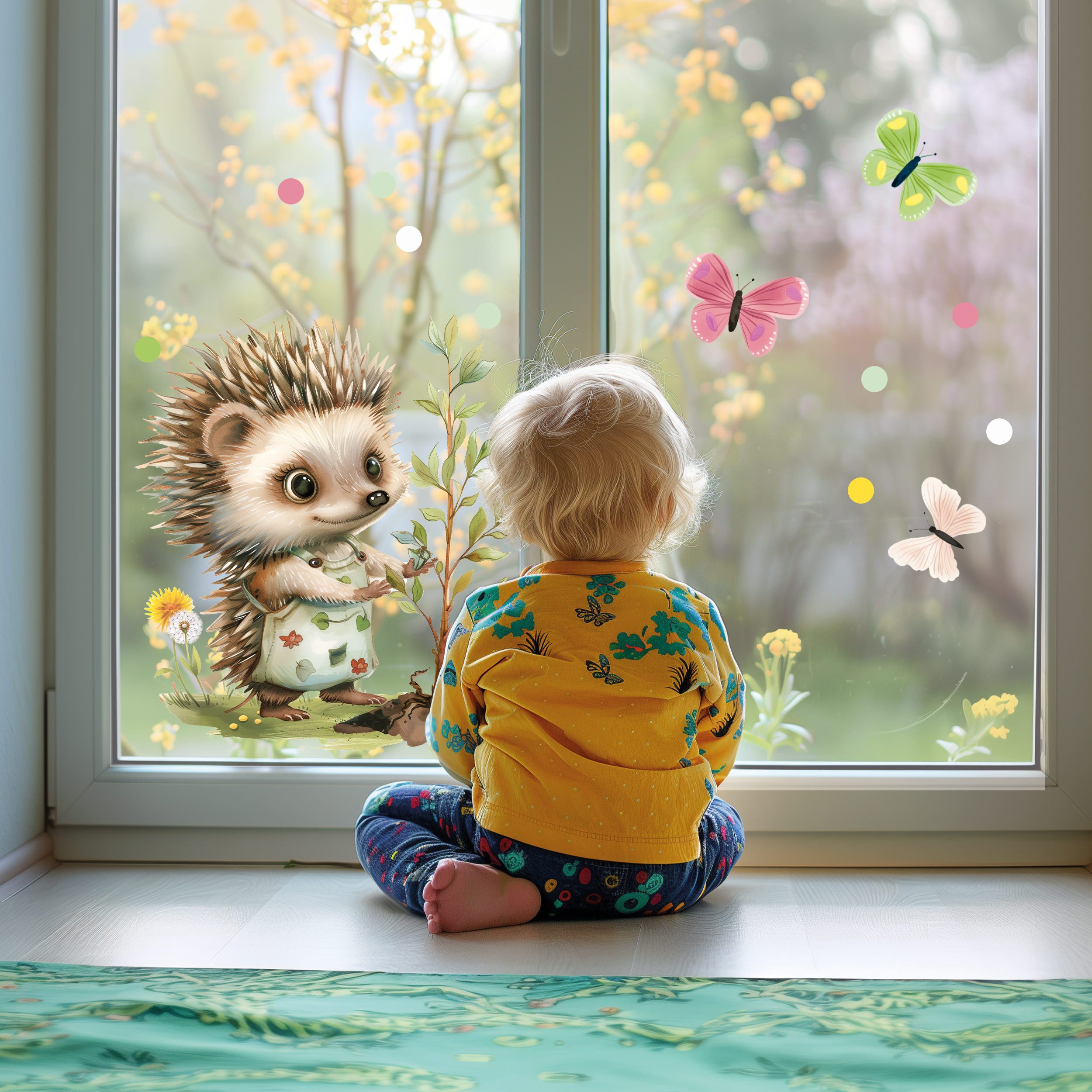 Sunnywall Fensterdekoration wiederverwendbares Fensterbild Igel Gärtnerin B günstig online kaufen
