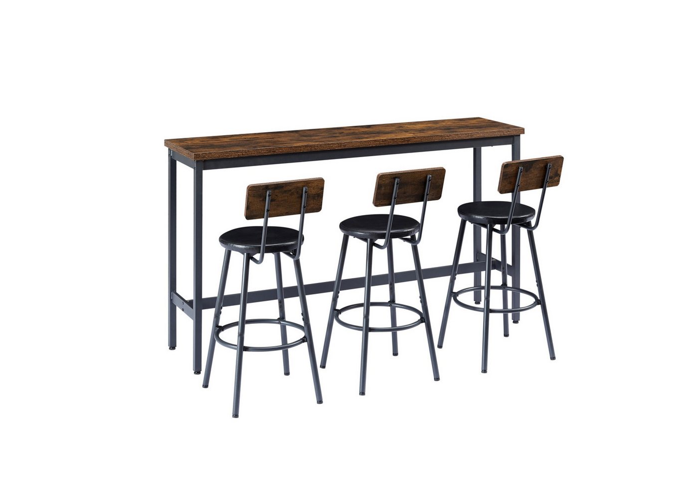 ANYSUN Bartisch Küchen-Esstisch,Kneipentisch, langes Esstisch-Set mit 3 Hockern (Langer Bartisch mit 3 gepolsterten Barhockern aus Kunstleder), industrieller Bartisch und Stühle für die Küche,den Frühstücksraum