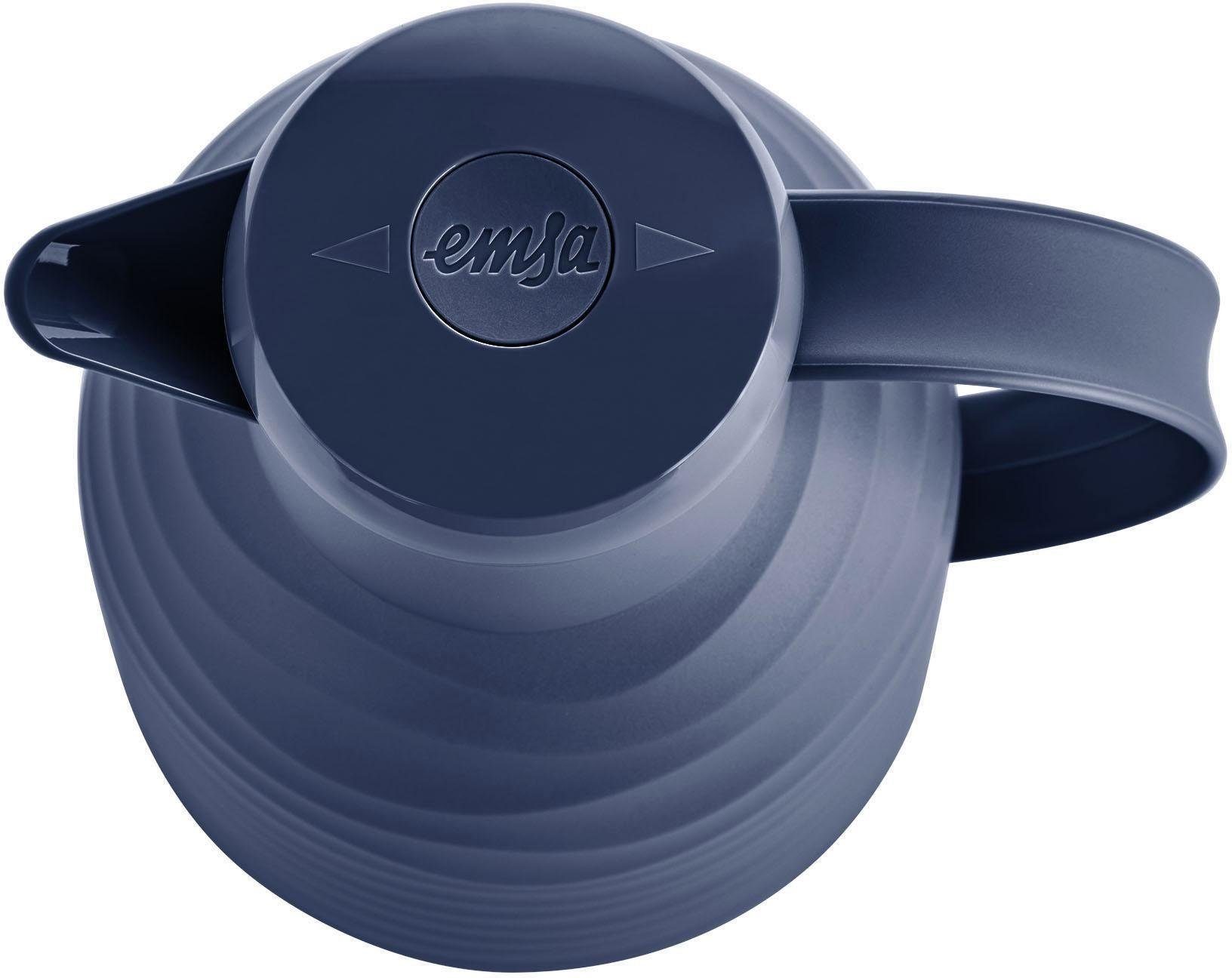 Emsa Isolierkanne Samba Wave, 1 l, Made in Germany, 12h warm/24h kalt, Quick-Press-Deckel, Glaskolben