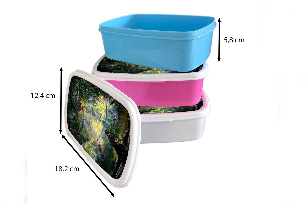 MuchoWow Lunchbox Tropische Reflexion, (2-tlg), Kunststoff, für Kunststoff Brotbox Brotdose Mädchen, rosa Snackbox, Kinder, Erwachsene