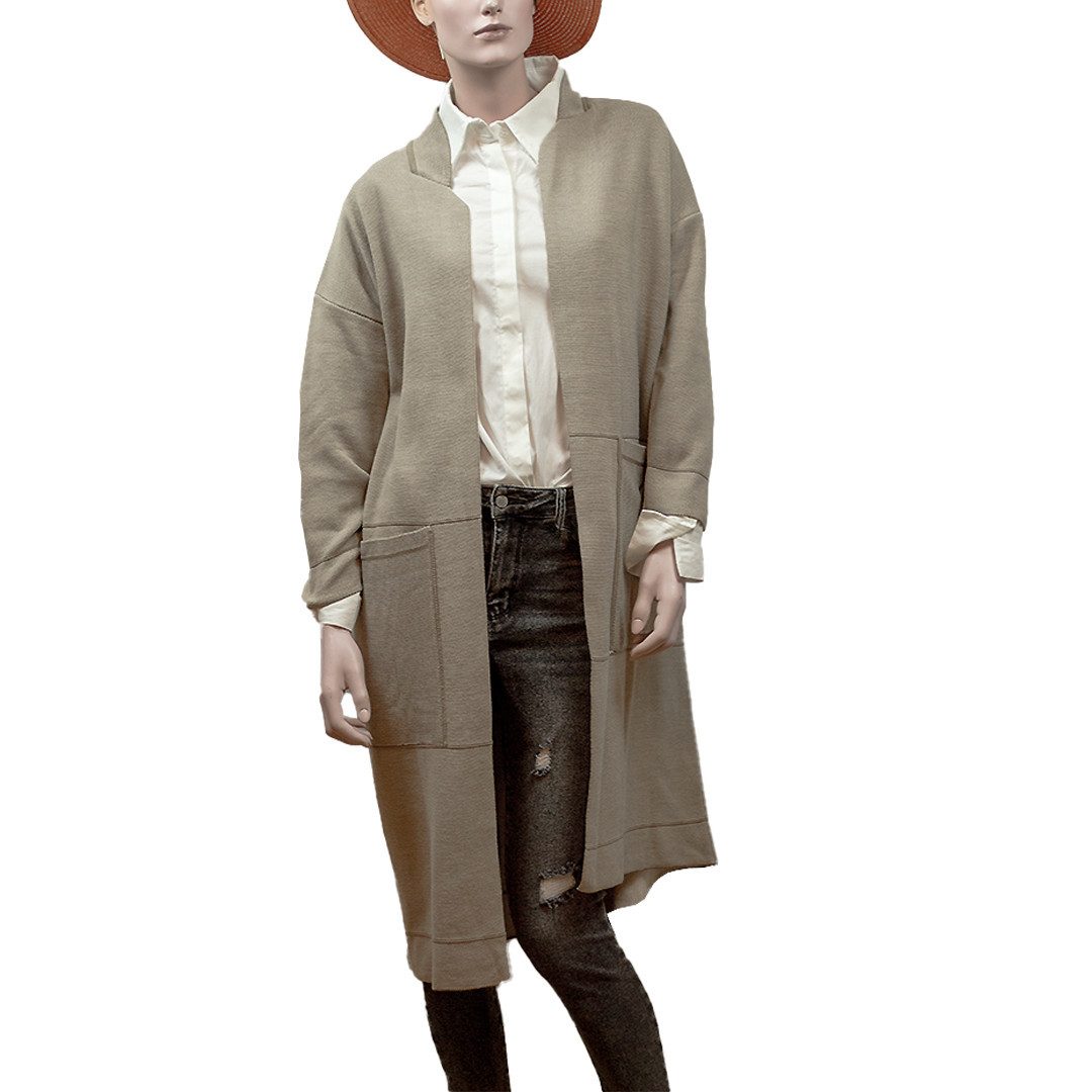 Hemdjacke Damen Strickjacke Lang – Braun mit Streifen
