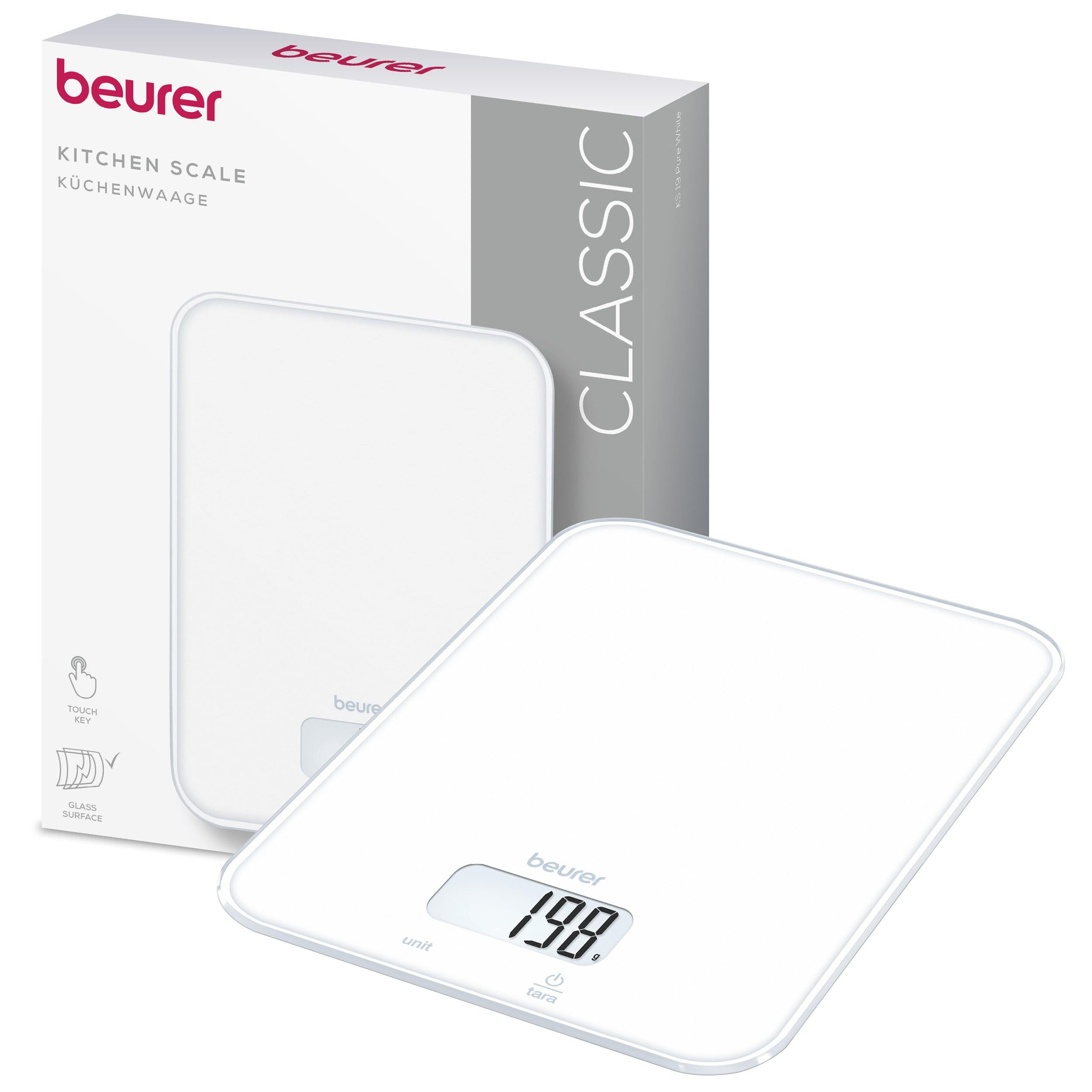 BEURER Küchenwaage 10681, Digitale Küchenwaage mit sensor-tauch, bis 5kg, 1-g-Genauigkeit