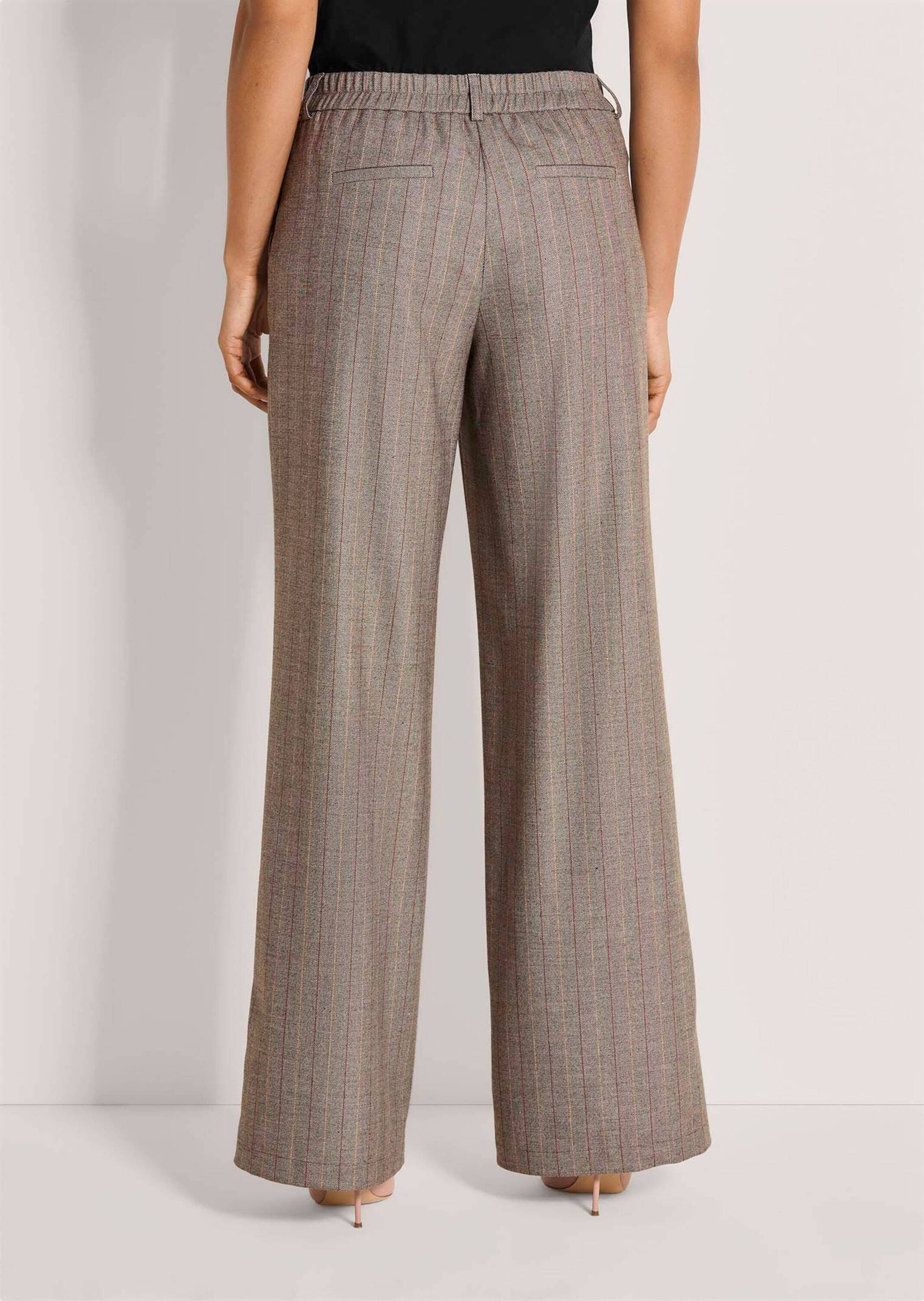 MADELEINE Bundfaltenhose Wide-Leg-Hose mit Nadelstreifen Weites, gerades Bein mit schrägen Eingrifftaschen & Teildehnbund