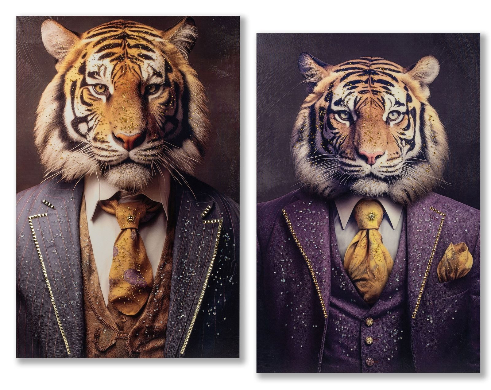 formano Wandbild Tiger 60x90 cm 2er Set Leinwandbilder Elegante Tierporträts im Anzug
