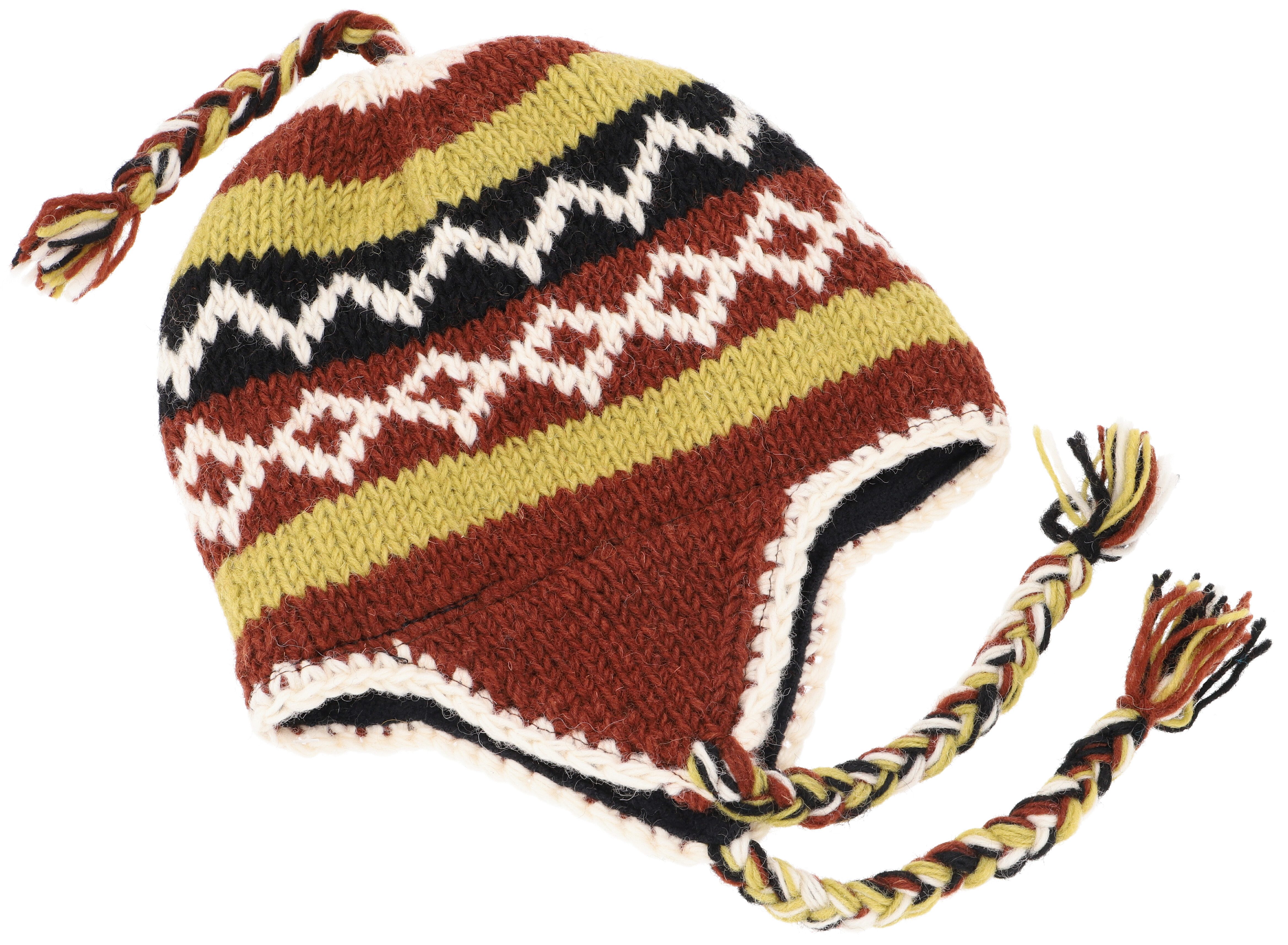 Guru-Shop Strickmütze Wollmütze mit Ohrenklappen, Norwegermütze - braun günstig online kaufen