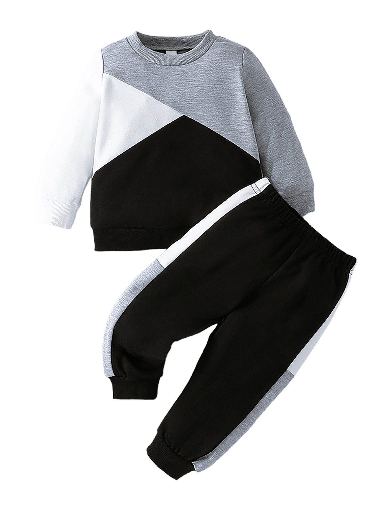 Lapastyle Top & Hose Trainingsanzüge für Jungen, lässige Langarmanzüge, Oberteile und Hosen (2-tlg) modisch Kontrastfarben Grau