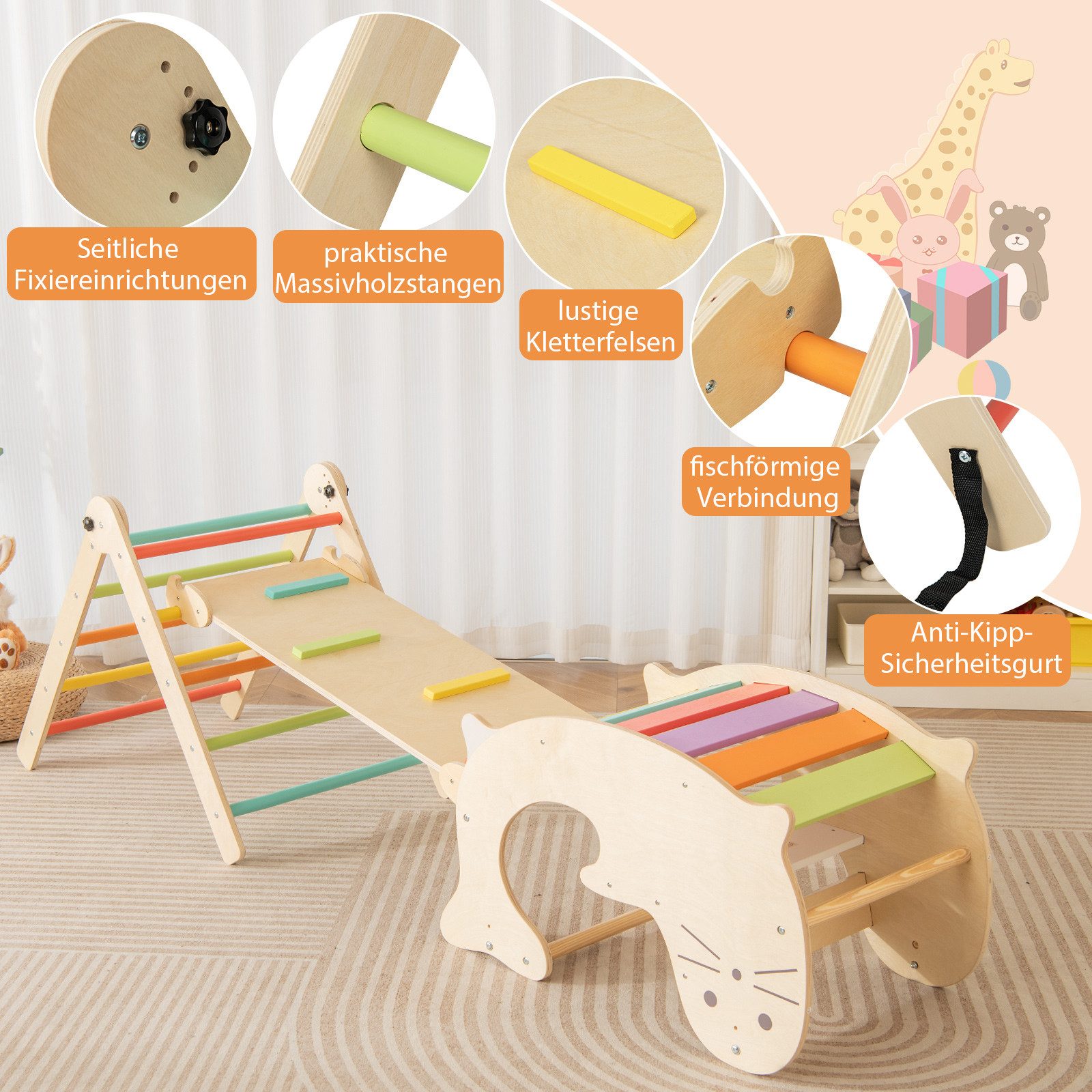 COSTWAY Klettergerüst, 7 in 1 Kletterbogen, Kletterleiter mit Rampe