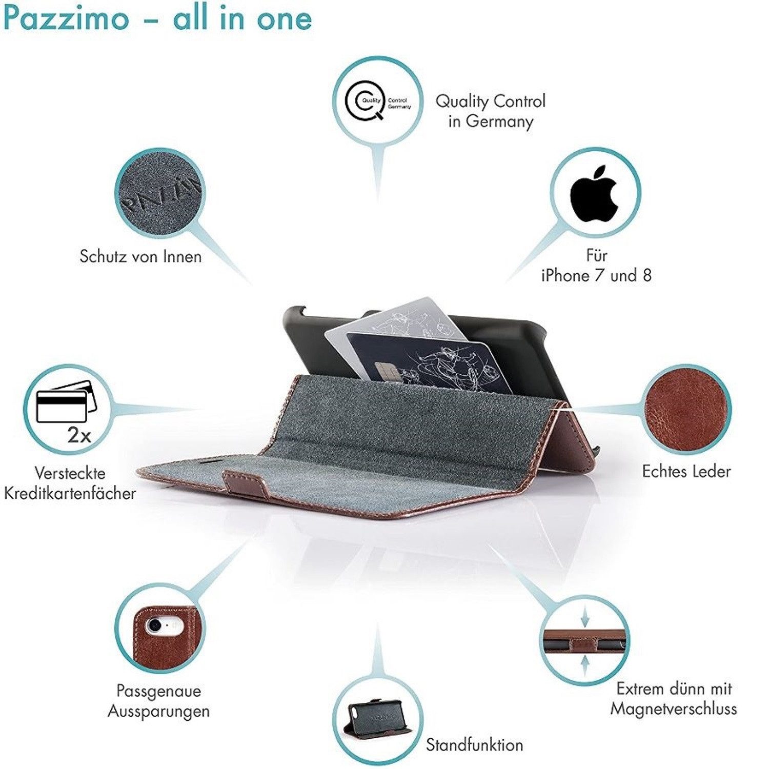 Pazzimo Handyhülle Leder Booklet Smart Case Tasche Hülle Cover 14,73 cm (5,8 Zoll), passend für Apple iPhone X/XS, weiches Innenfutter