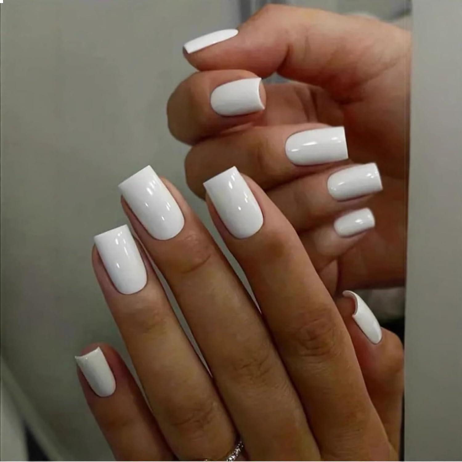 LuxusKollektion Kunstfingernägel 24 Stück Natürliche Reinweiß Press on Nails Extra Kurz Set