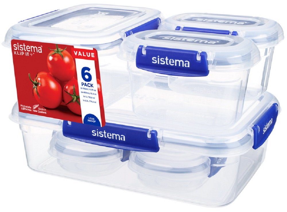 sistema Vorratsdose 6er Set Vorratsdosen Frischhalteboxen Aufbwewahrungsdosen Lebensmitteldose Behälter, Kunststoff, (mit Klip IT+ Verschluss), stapelbar, mikrowellengeeignet