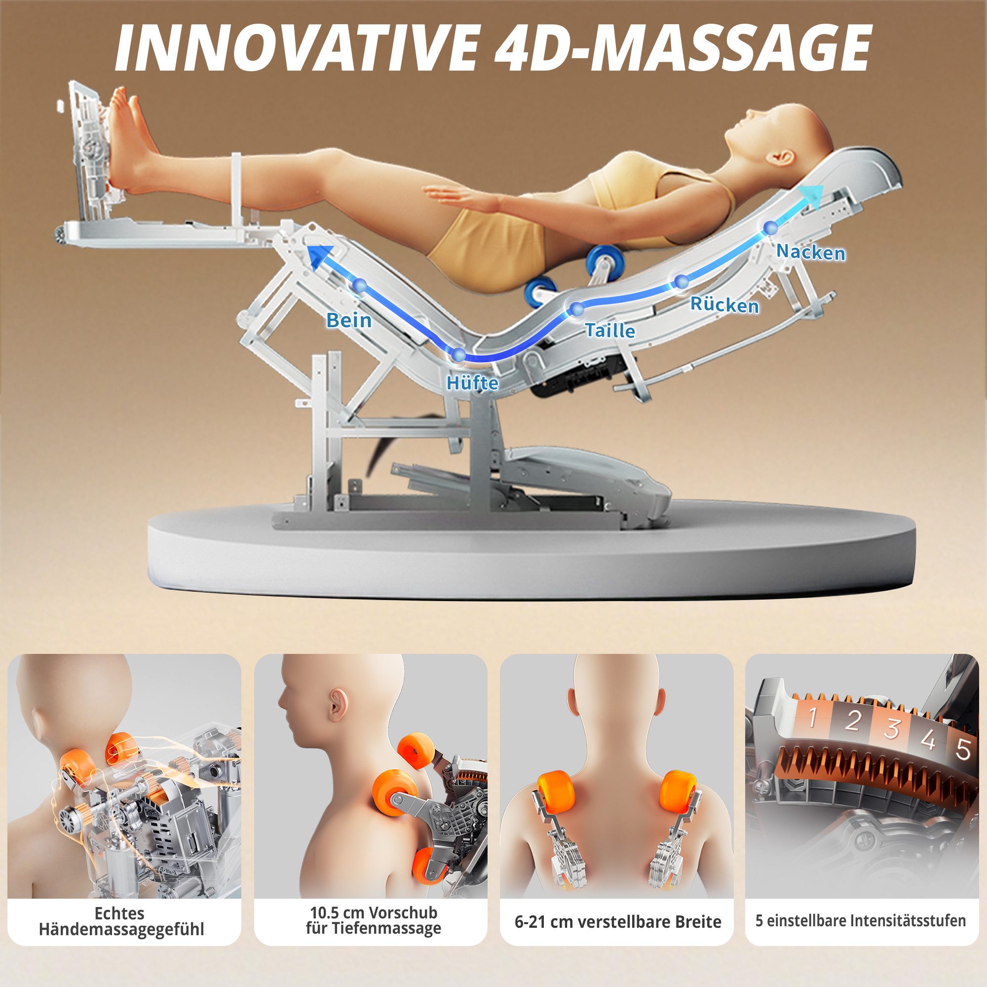 HealthRelife Massagesessel Luxuriöser Entspannungsstuhl, 15 Massage-Modi, Yoga-Stretching (1-St), 55 Zoll SL-Track