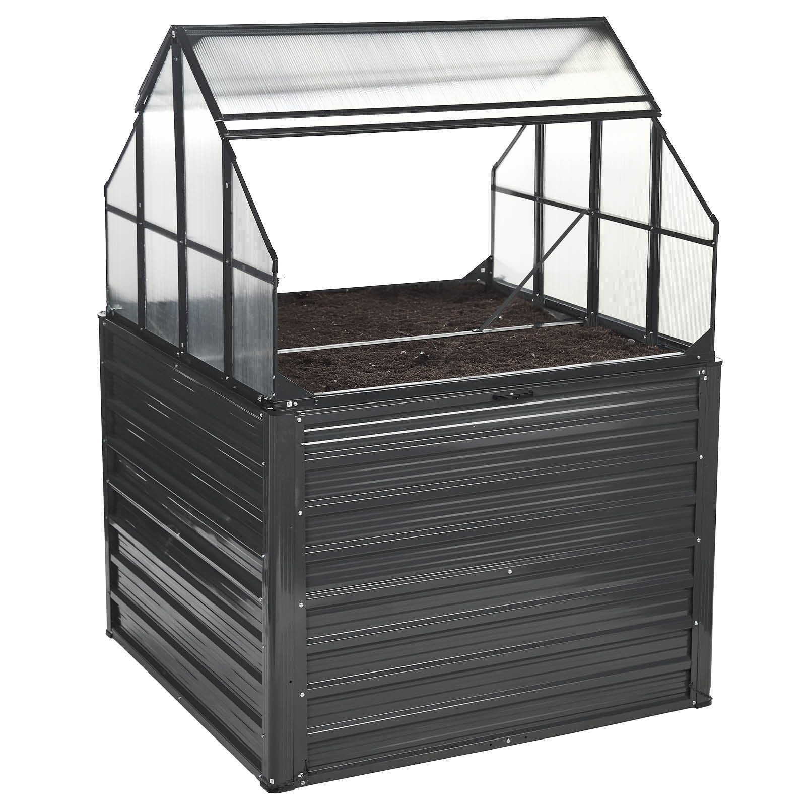 BRAST Hochbeet 2in1 mit Alu Gewächshaus-Aufsatz, Integriertes Drainage-System (wetterfest, 120x120x166cm, 4mm Hohlkammerplatten, 2 Pflanzwannen), Pflanzbeet für Balkon Terrasse & Garten  | Rabatt: 30%