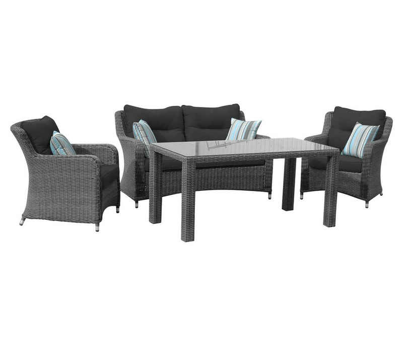 Dehner Gartenlounge-Set Geflecht-Lounge Set Toska, 4-teilig, inkl. Polster, stilvolle Sitzgruppe aus wetterfestem Aluminium und Kunststoffgeflecht
