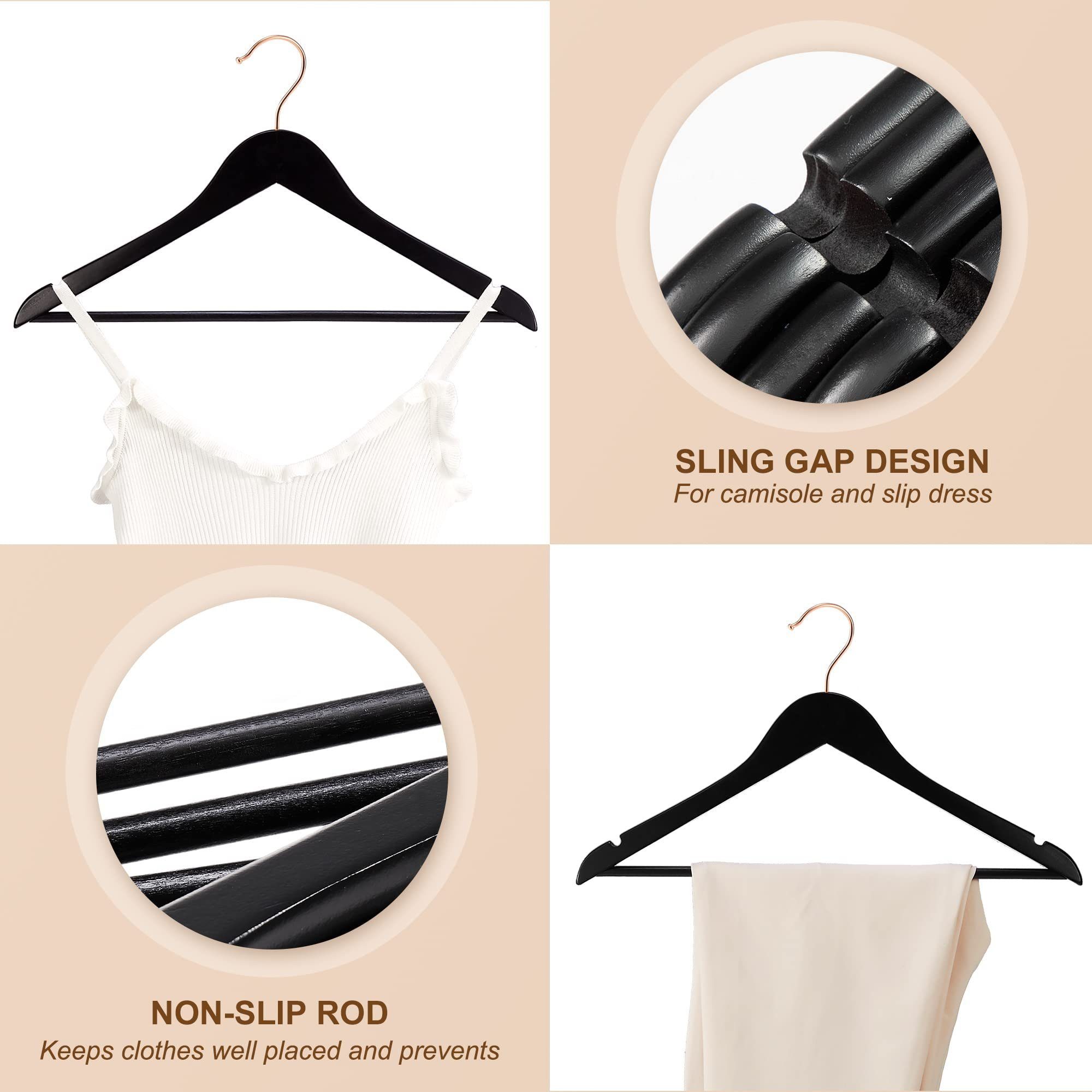 Holz Roségold (20-tlg), Anzüge, House Kleiderbügel Holz Kleiderbügel mit Haken drehbarer Day rutschfest, schwarz 360° in für