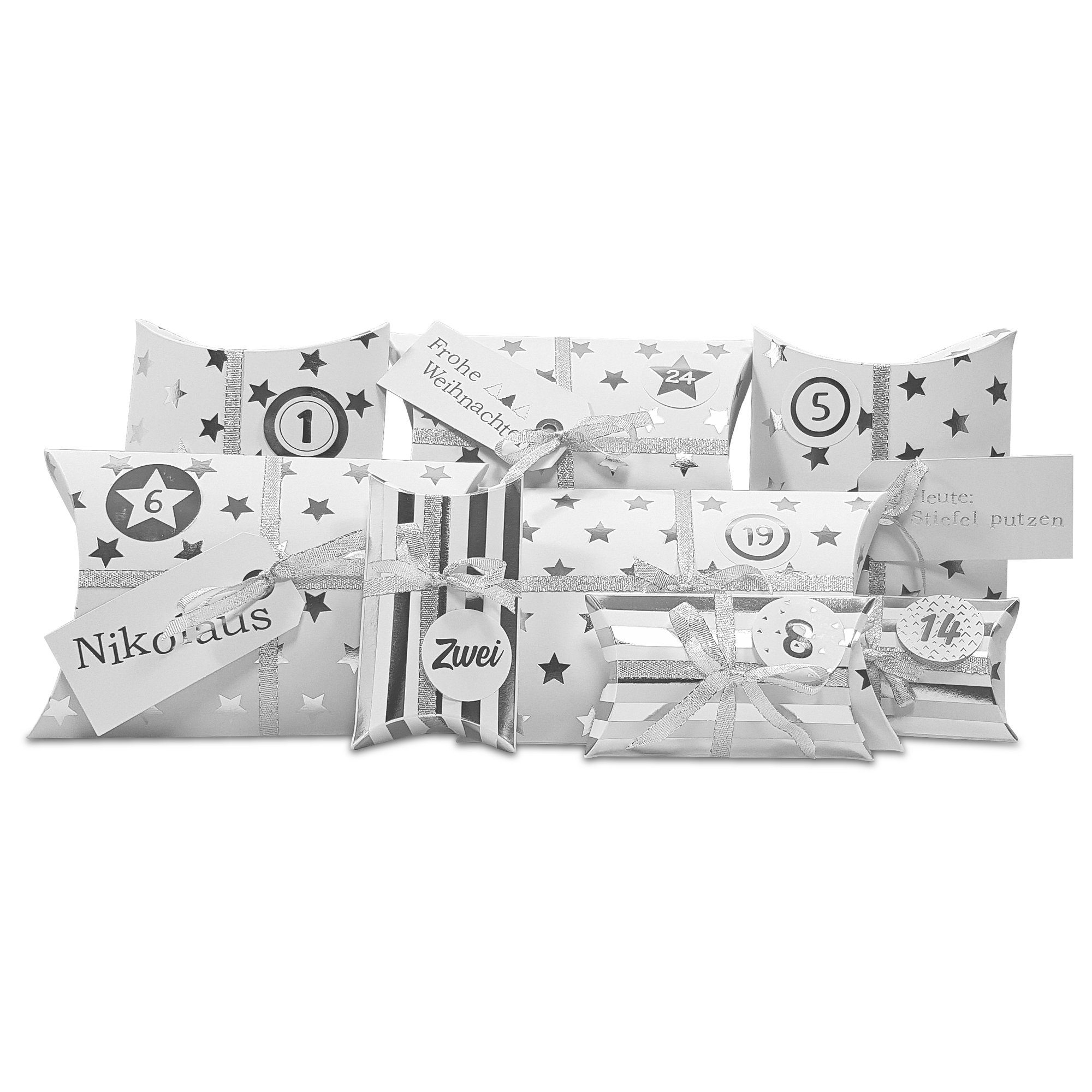 Frau WUNDERVoll befüllbarer Adventskalender Adventskalender HoHoHo, Farbe weiß, silber (Ziffern weiß, silber)