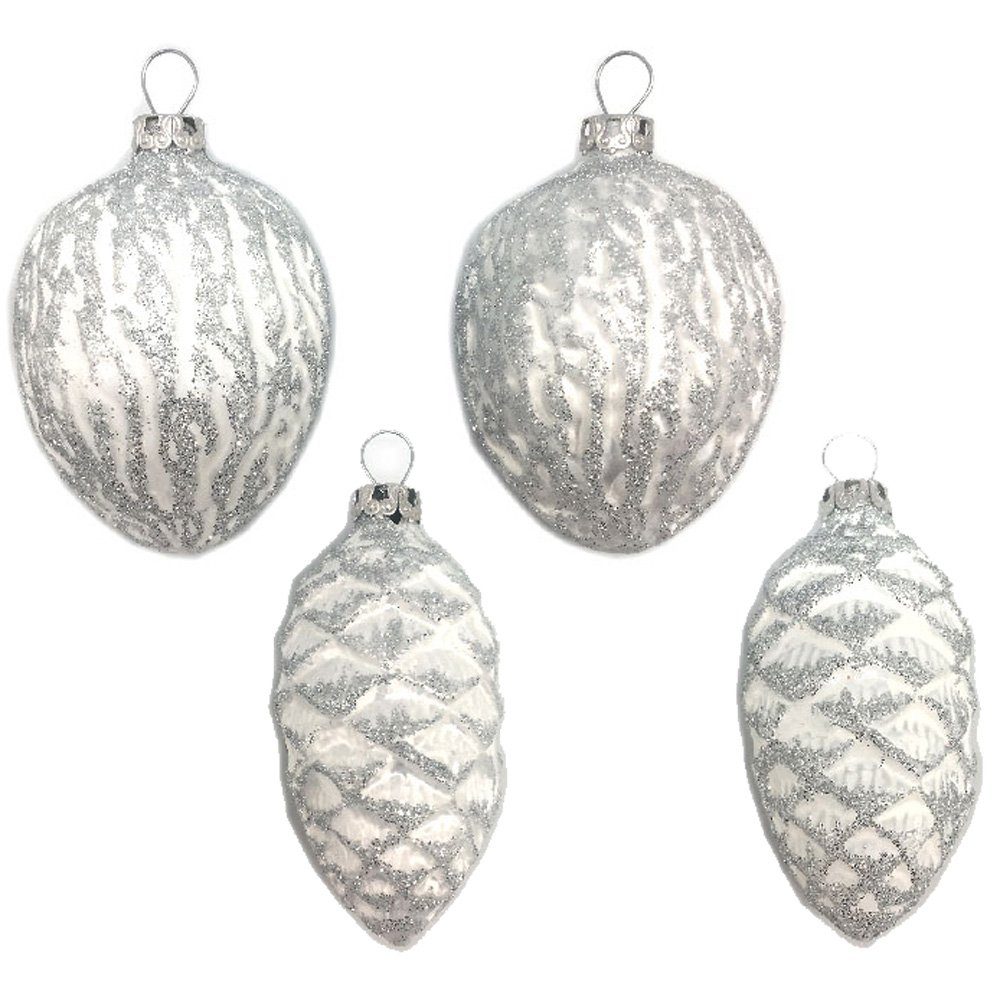 Thüringer Glasdesign Weihnachtsbaumkugel Formen "Zapfen und Nüsse" Set 4-tlg. - Länge ca. 6cm, Weihnachtsbaumschmuck Echtglas Made in Germany (4 St), aus Glas