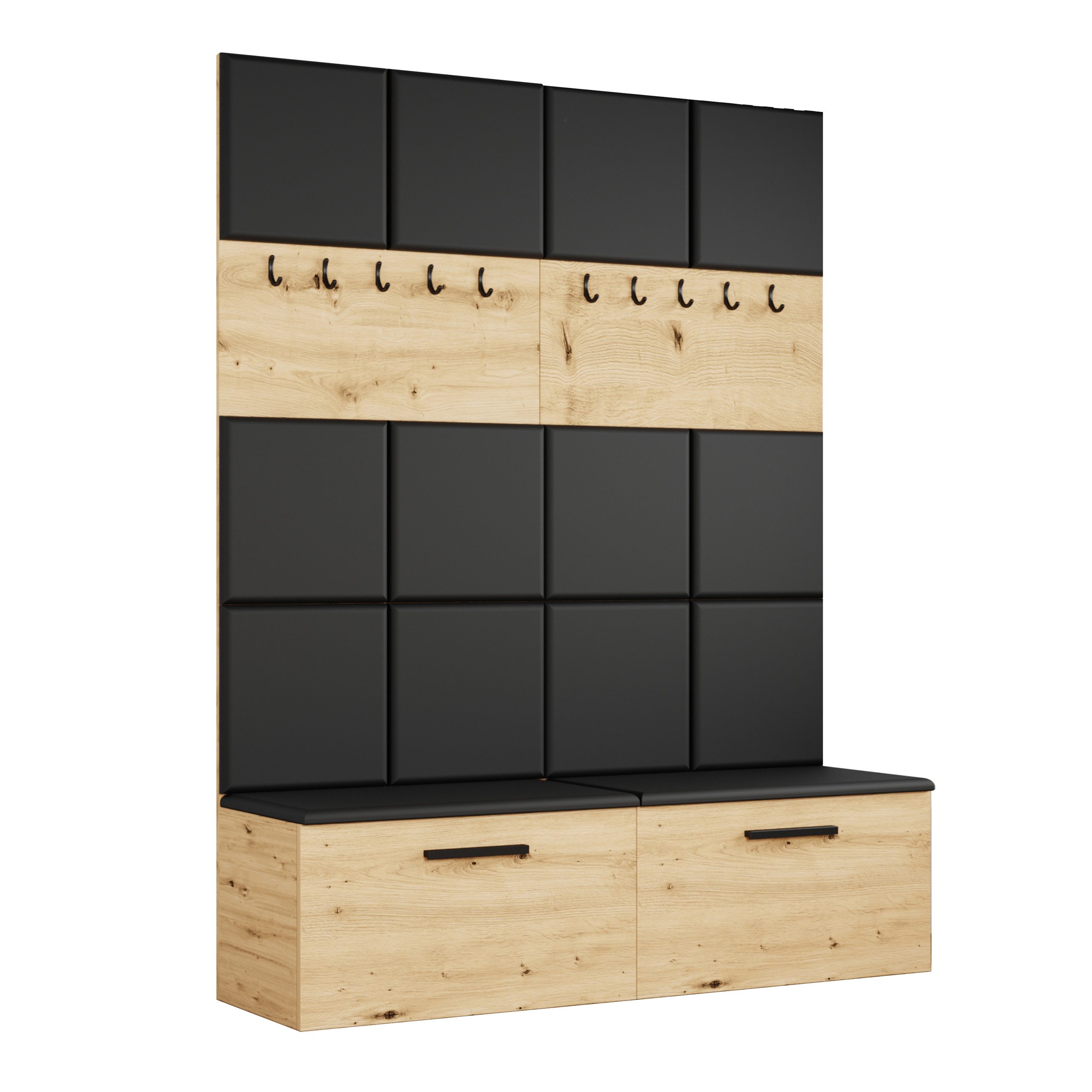 Masseno Garderobenschrank MODULO 161,2 x 204 cm Flurmöbel Garderoben-Set Eiche Artisan