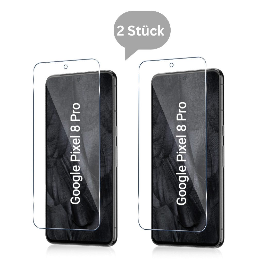 CLM-Tech Displayschutzglas 2x Schutzfolie für Google Pixel 8 Pro - Panzerfolie für Google Pixel 8 Pro, - Panzerglas Folie - Anti-Fingerabdruck und kratzfest -, 2 Stück, Unterstützt Fingerabdruck-ID