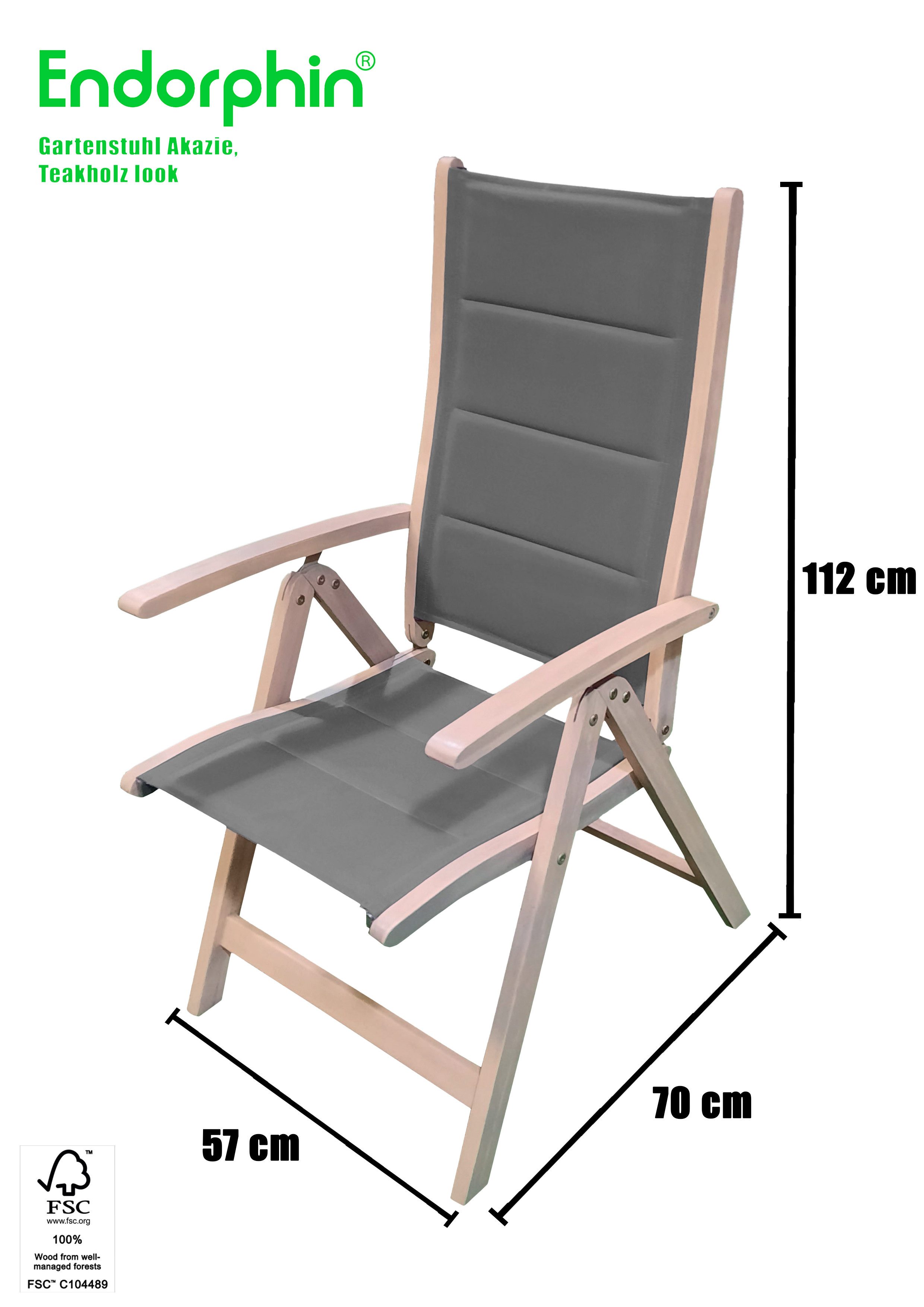 Endorphin Gartenstuhl 2er Pack Klappsessel,  Gartensessel aus Akazienholz im Teakholzlook, F