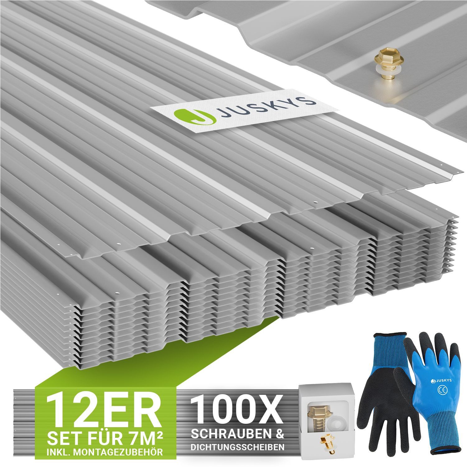 Juskys Trapezblech, Stahl, 129x45x0.23 mm (12er Set 12-St) Verzinkter Rostschutz-Stahl, vorgebohrte Löcher, 100er Zubehör Set