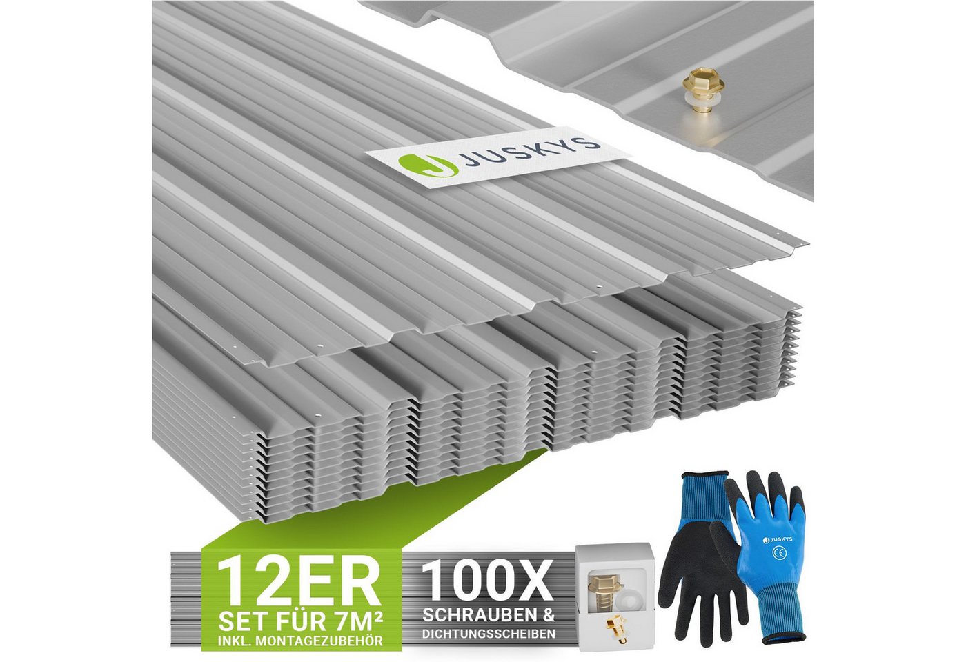Juskys Trapezblech, Stahl, 129x45x0.23 mm (12er Set 12-St) Verzinkter Rostschutz-Stahl, vorgebohrte Löcher, 100er Zubehör Set