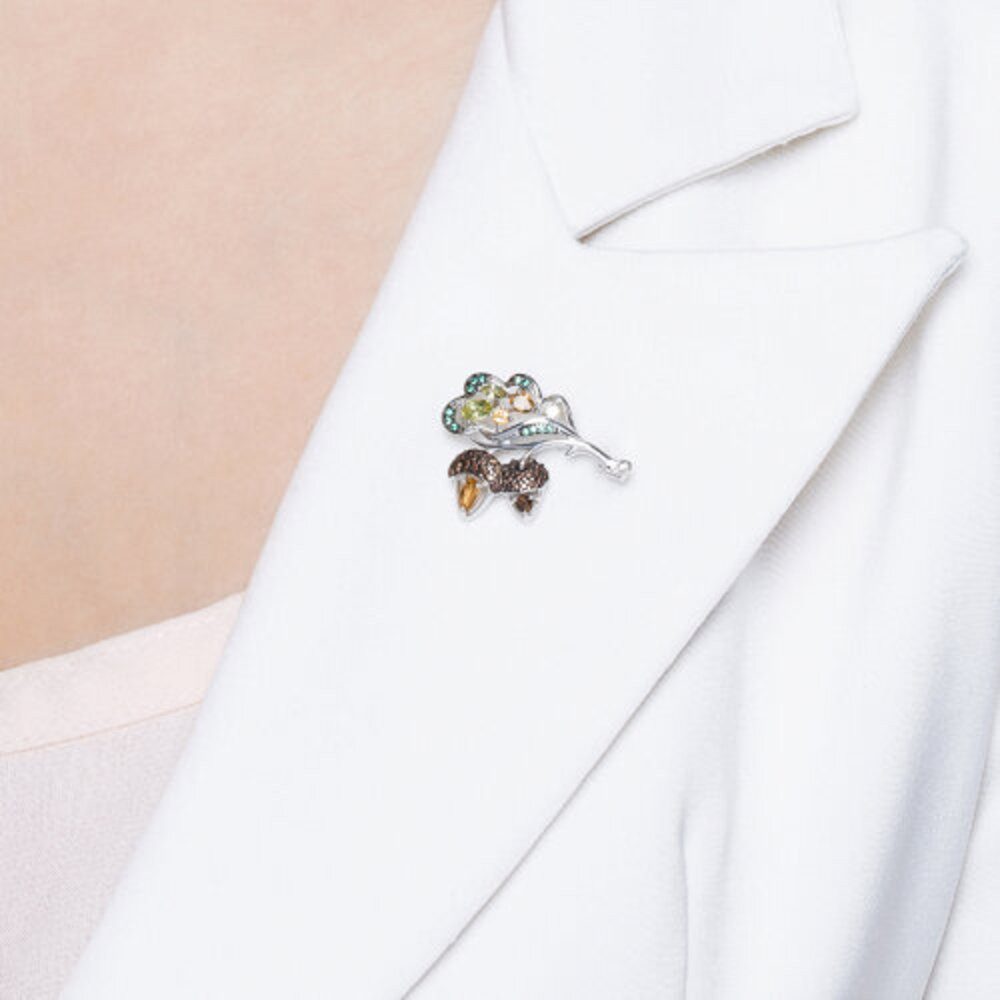 Secretforyou Anstecknadel Brosche Anstecknadel Eichel 925 Silber Rauchtopas Citrin Peridot