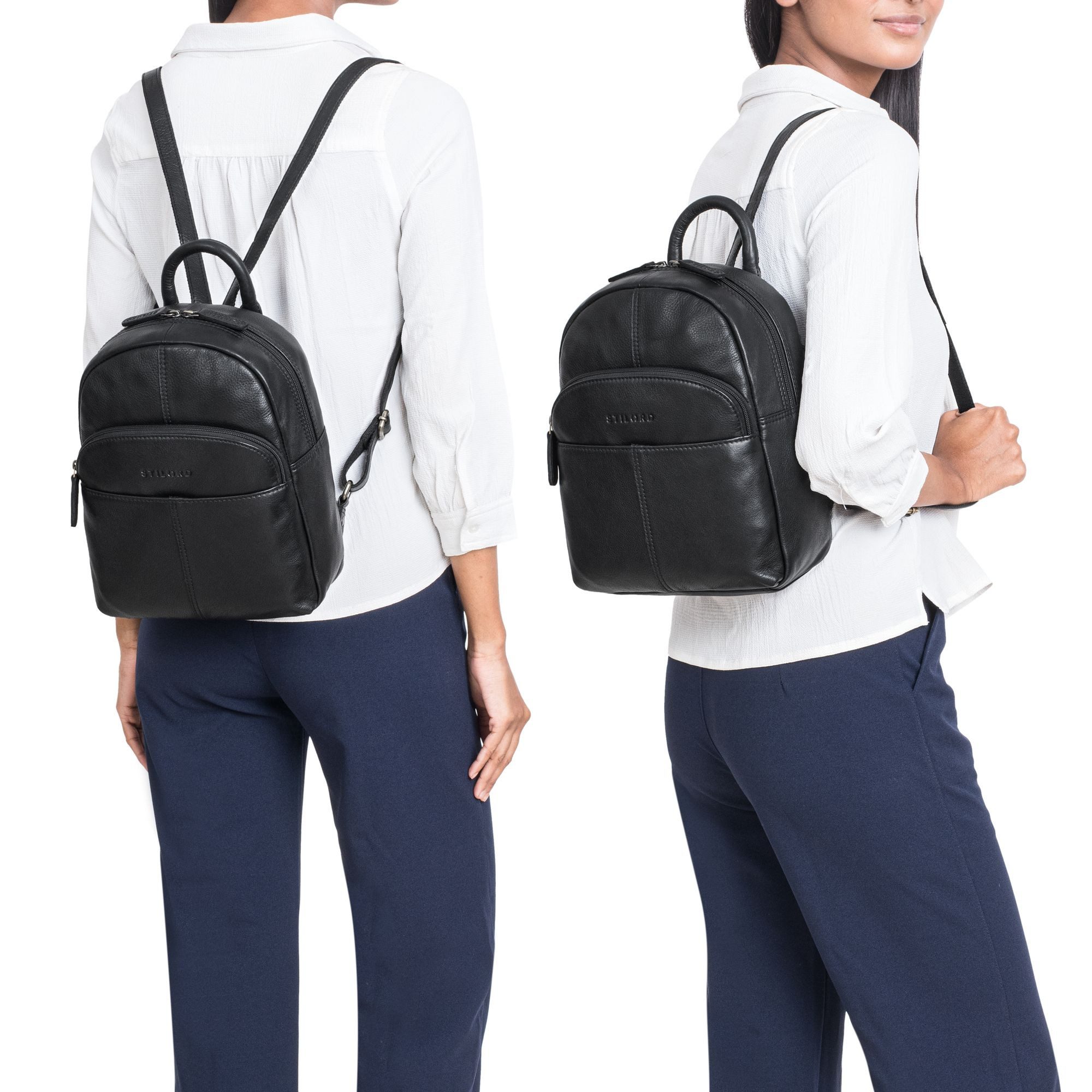 STILORD Cityrucksack "Elva" Kleiner Rucksack Damen Leder Daypack viele Fächer