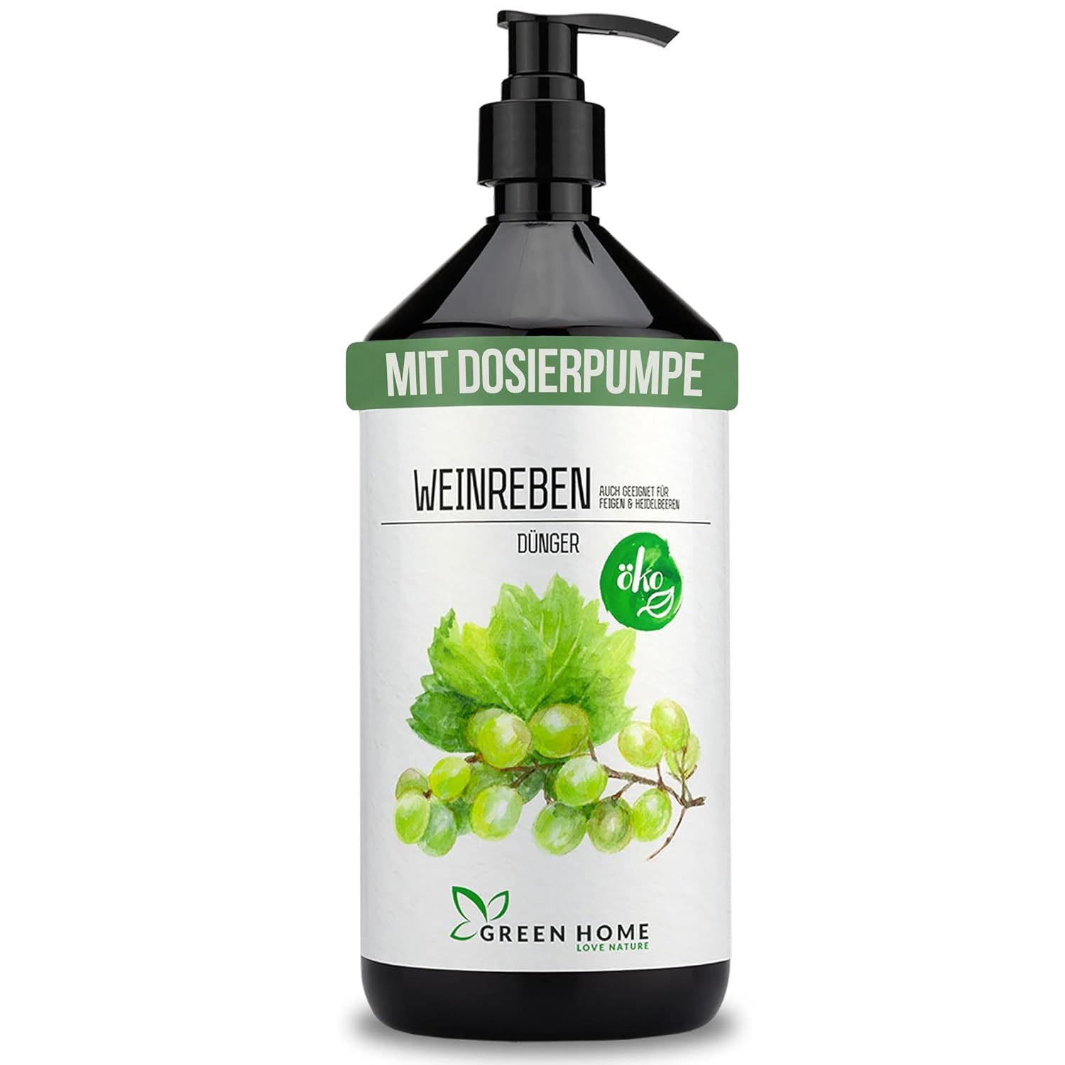 GREEN HOME LOVE NATURE Obstdünger Flüssigdünger NPK 5+5+7 für Weinreben, Feigen & Heidelbeeren, Weinreben, NPK 5+5+7, Spurennährstoffe, chelatiert, Dosierpumpe