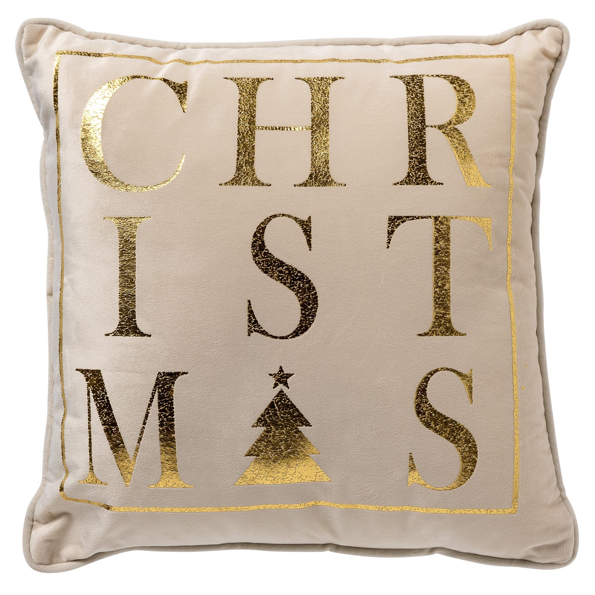 Dutch Decor Dekokissen Подушки Weihnachten Beige Gold Samt Christmas 45 x 45 cm, Weihnachten