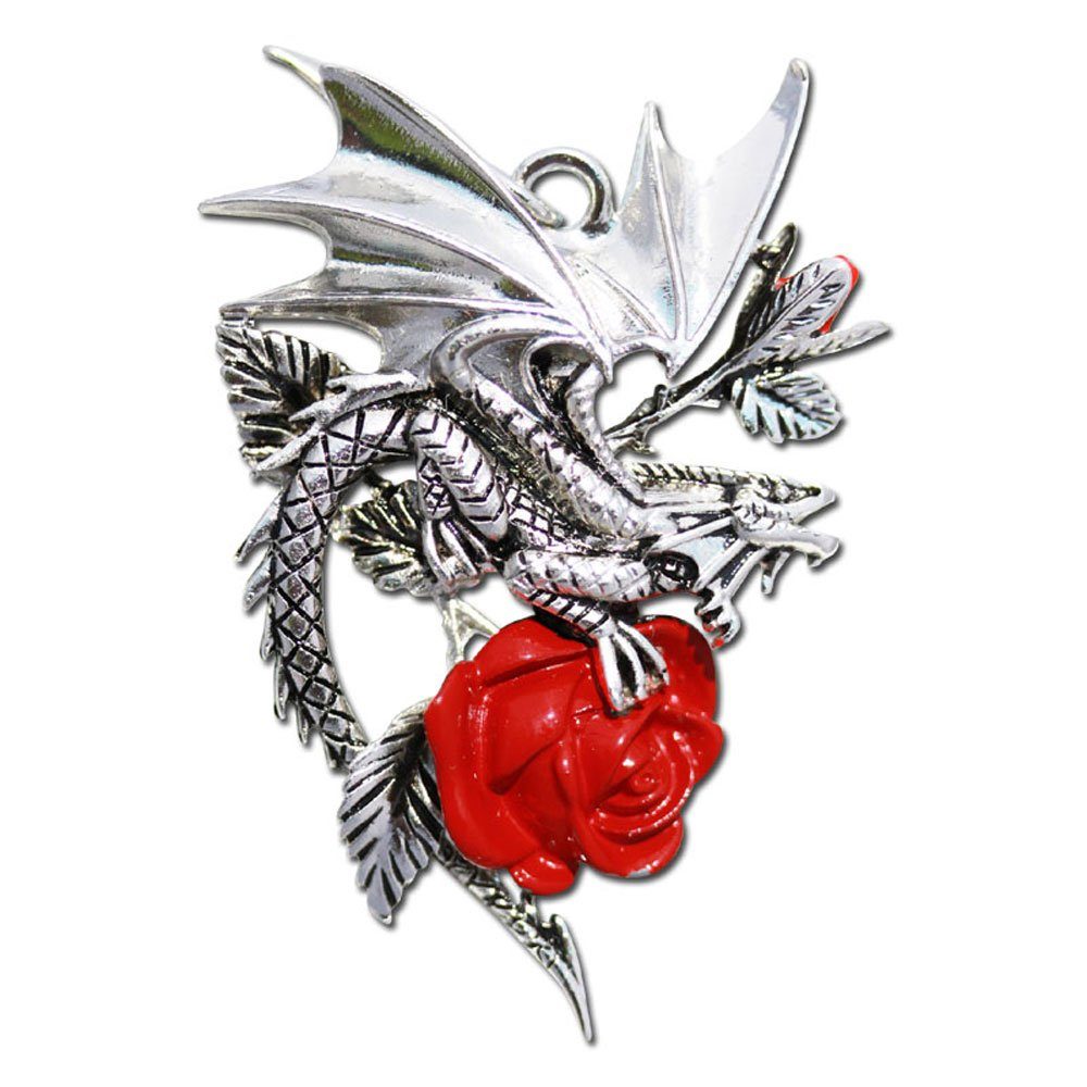 Anne Stokes Kettenanhänger Draca Rosa Anhänger Schmuck - Drachen, Pflanzen - 40x55mm
