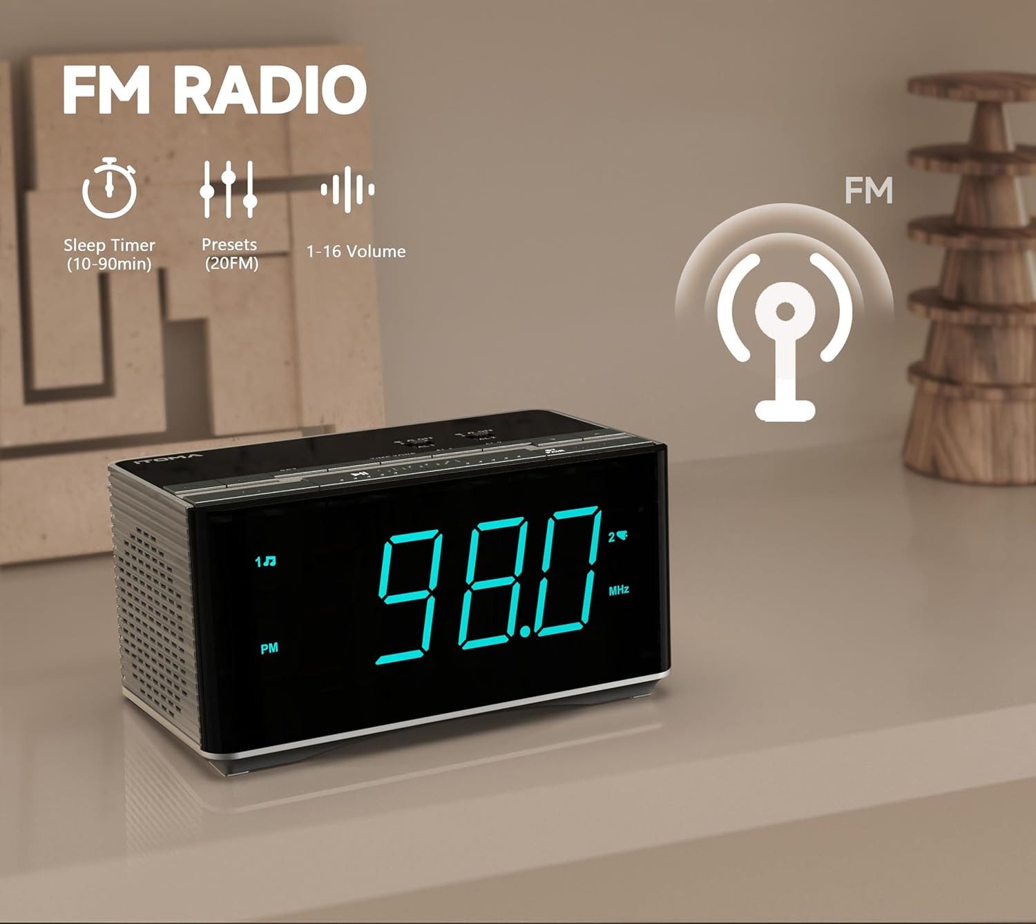 iTOMA Radiowecker Bluetooth Radiowecker mit FM-Radio, USB-Ladeanschluss & Dual-Alarm Bluetooth FM-Radio 20 Speicherplätzen, Sleep-Timer – Bild 4 von 5