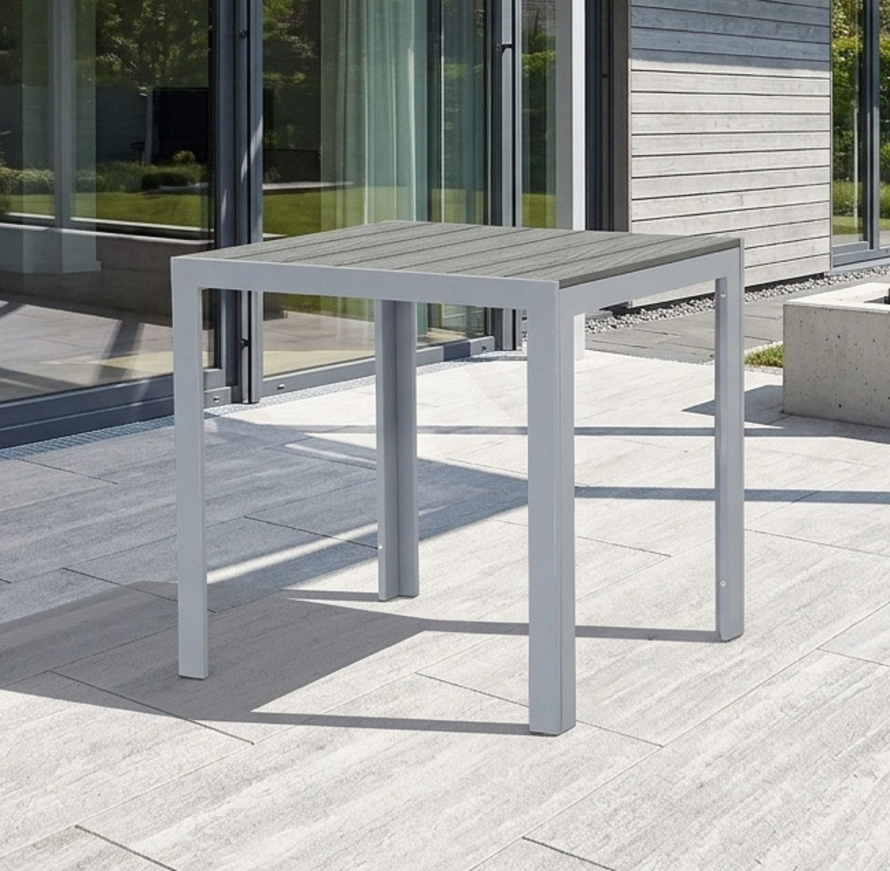 Gardissimo Gartentisch Soul quadratisch silber, 70 x 70 cm (Spar-Set, 1-St., 1 Esstisch), Holz-Look / Aluminium / wetterfest / pflegeleicht