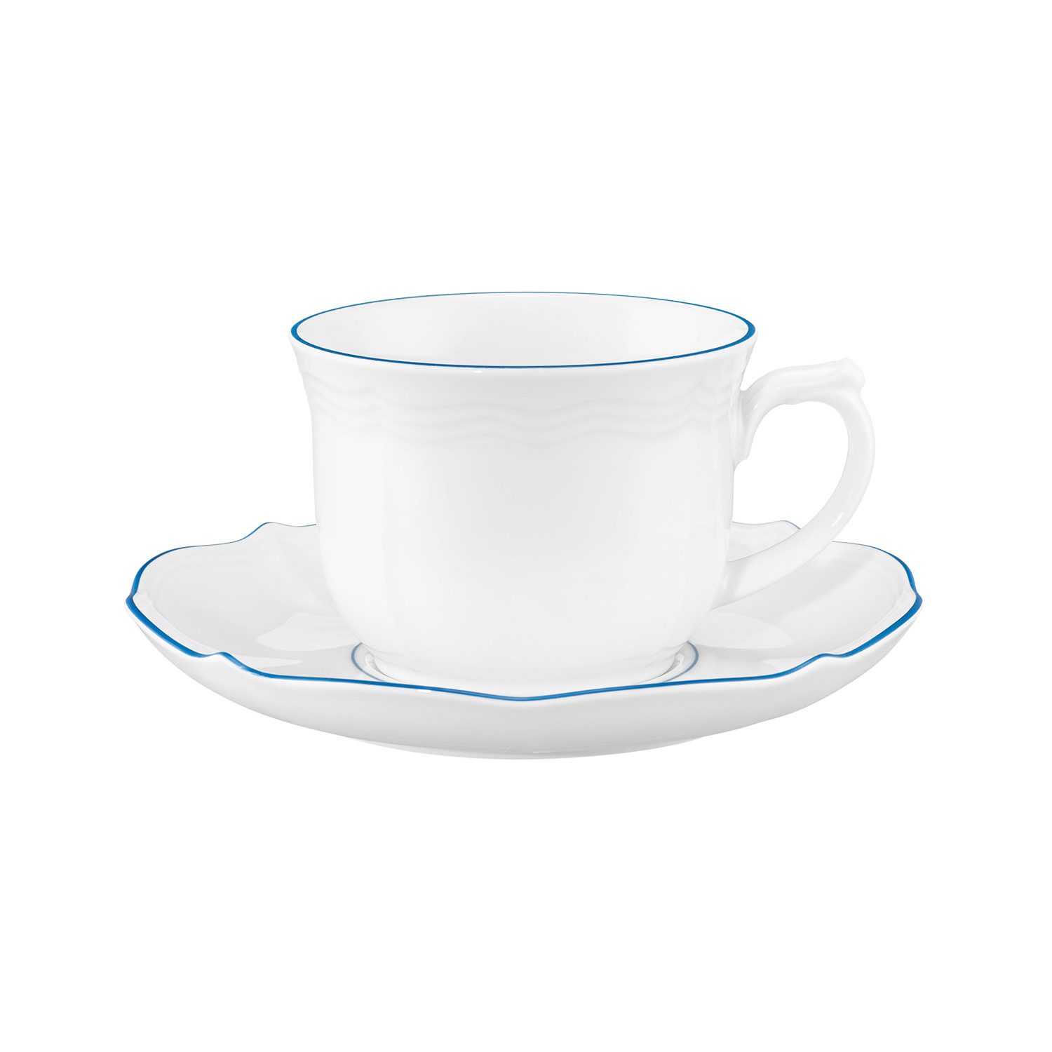 Seltmann Weiden Kaffeeservice Kaffeeservice 18-teilig Sonate Blue Lines (18-tlg), 6 Personen, Porzellan, Kaffeetasse, Untertasse, Teller
