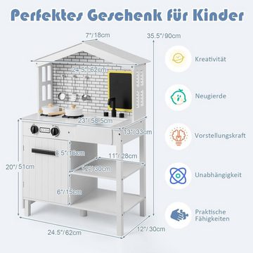 KOMFOTTEU Spielküche, mit Tafel, Herd, Wasserhahn & Spüle