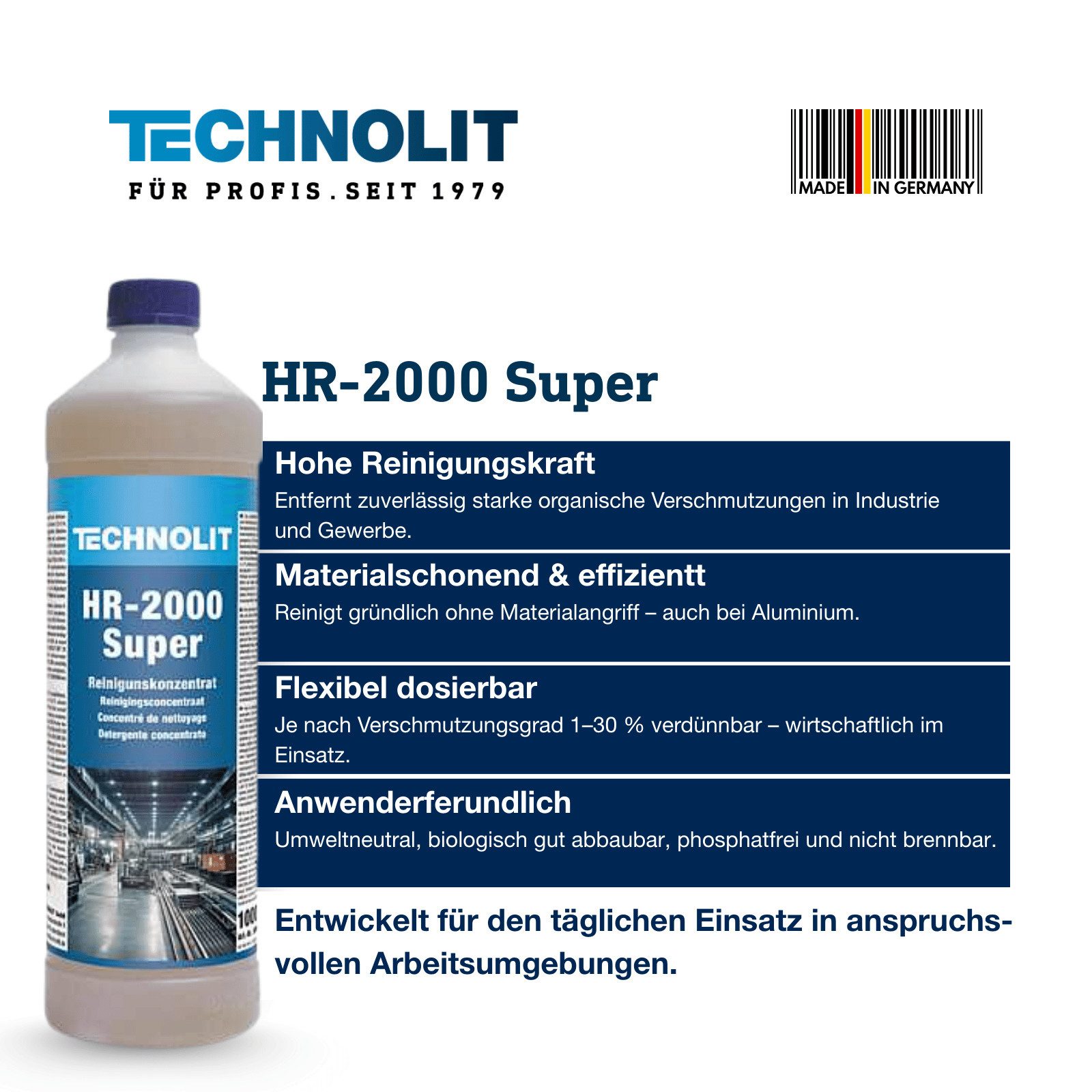 TECHNOLIT® HR 2000 Super Reinigungskonzentrat Fettlöser Küche Fettentferner 1L Reinigungskonzentrat