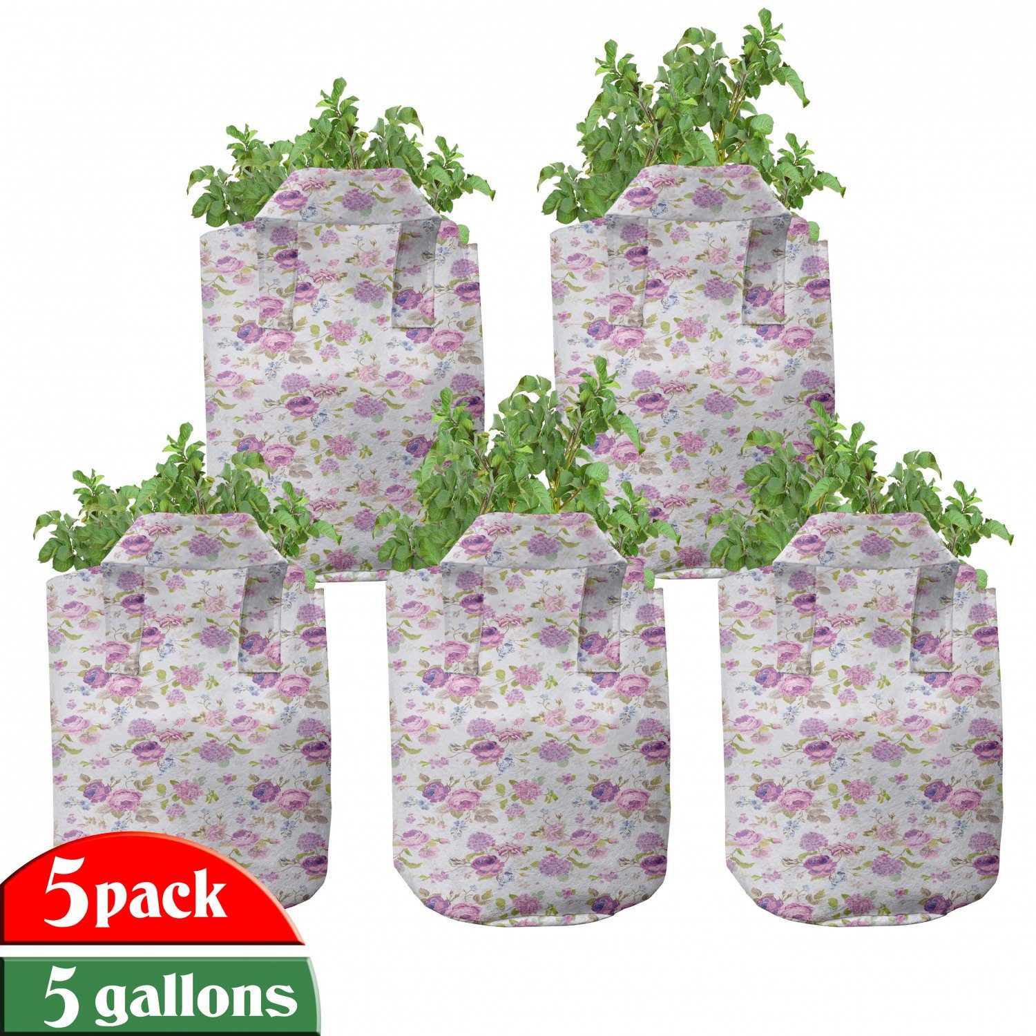 Abakuhaus Pflanzkübel hochleistungsfähig Stofftöpfe mit Griffen für Pflanzen, Shabby Chic Rosen und Veilchen