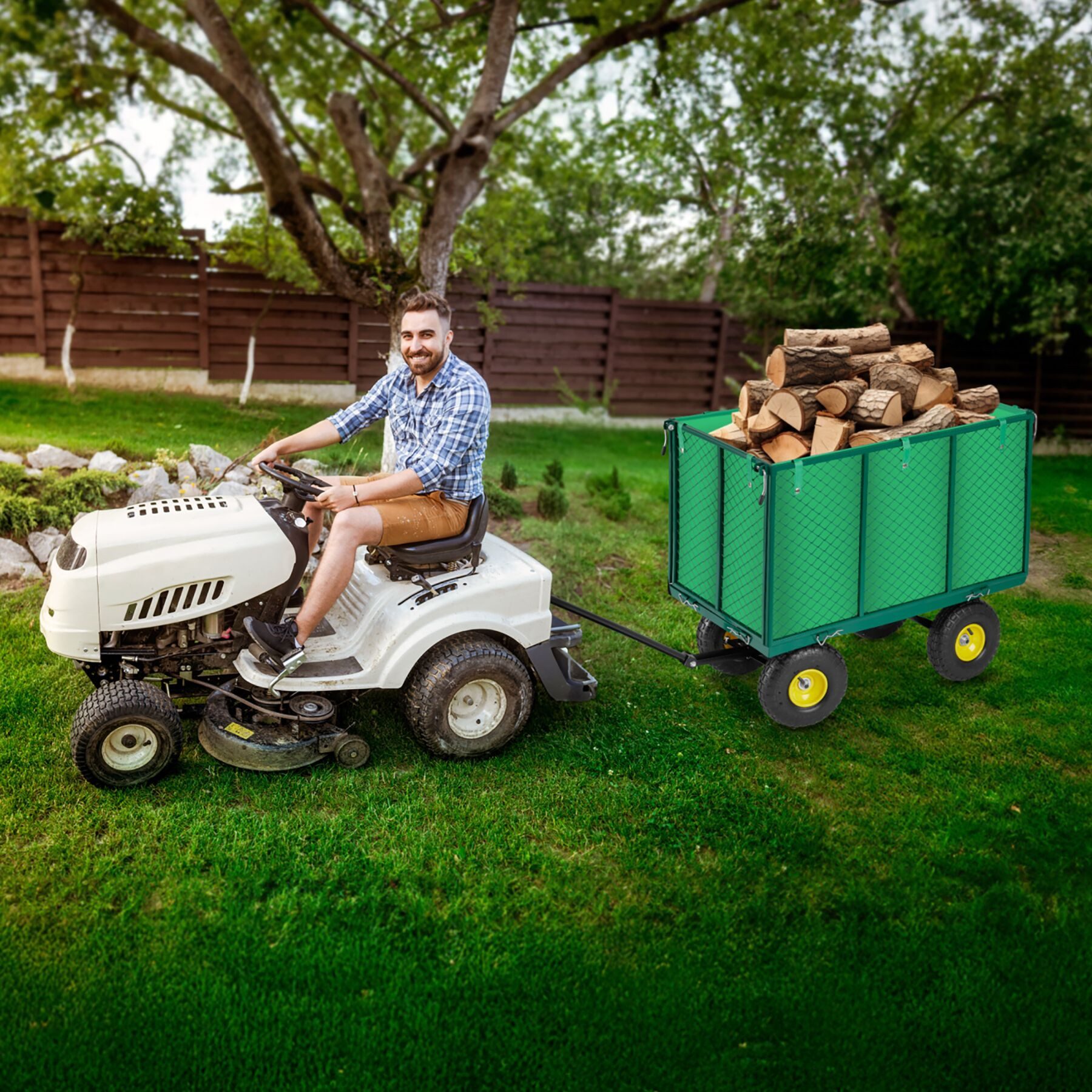 tectake Bollerwagen Handwagen groß max. 544kg mit klappbaren Seitenwänden, Luftreifen (1 Transportwagen, 1-tlg., 210L Volumen in Grün), mit klappbaren Seitenwänden