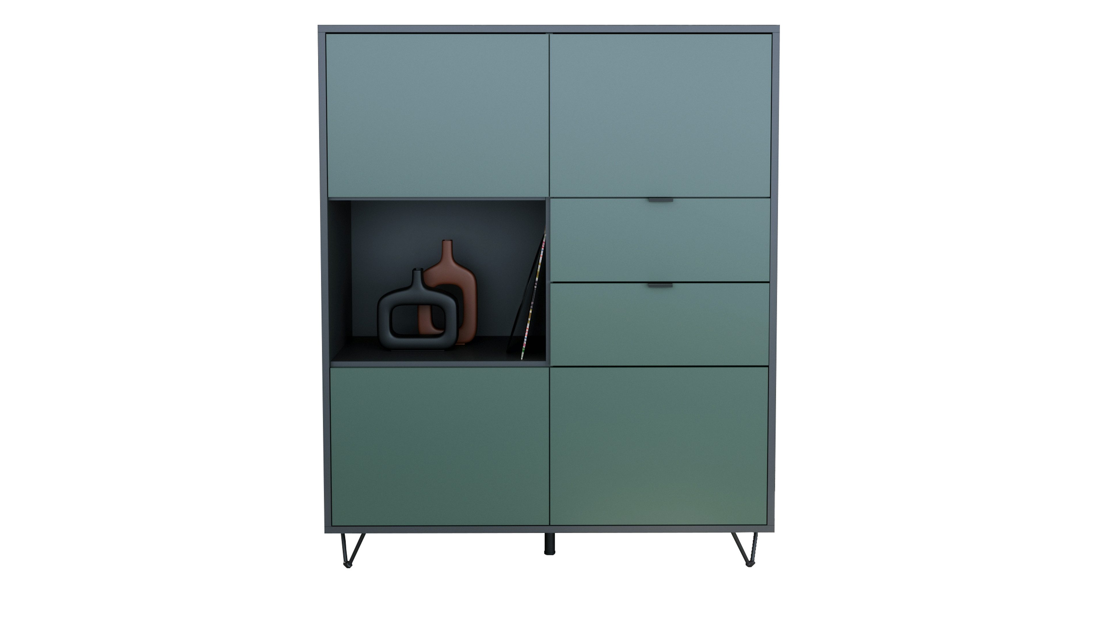 Vladon Highboard Marino V1 (Highboard mit 4 Tür Fjord Grün, 2 Schubladen Fj günstig online kaufen