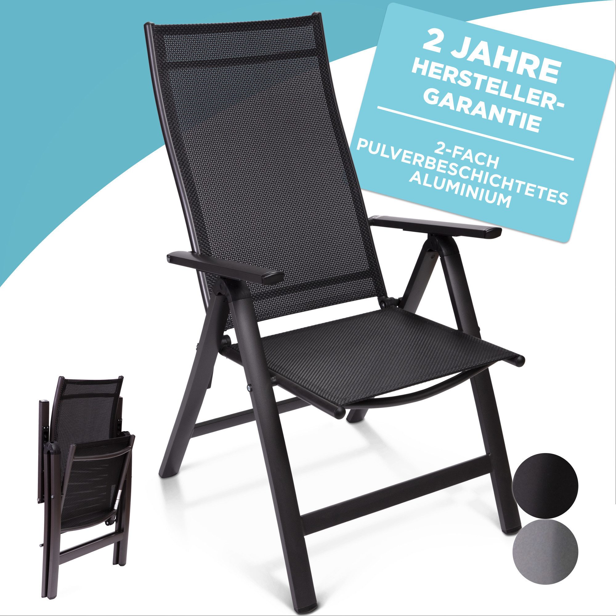 Gardisun Gartenstuhl Gartenstuhl Hochlehner Klappbar (2-fach pulverbeschichtet und wetterfest, 1 St), 5-fach verstellbar, erhätlich in Anthrazit & Silber