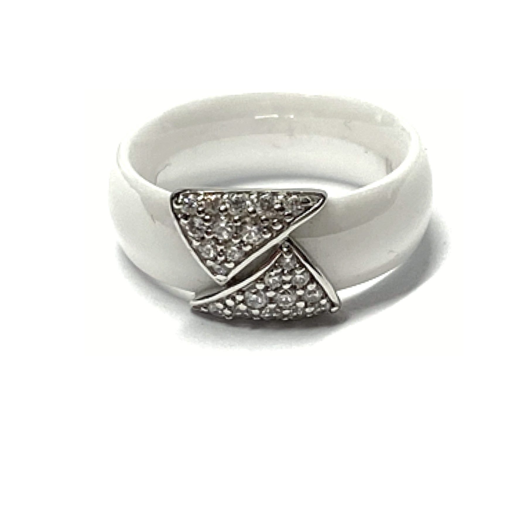 Edelschmiede925 Fingerring Ring Keramik weiß 925 Silber Zirkonia Bandring gewölbt 6mm breit #50