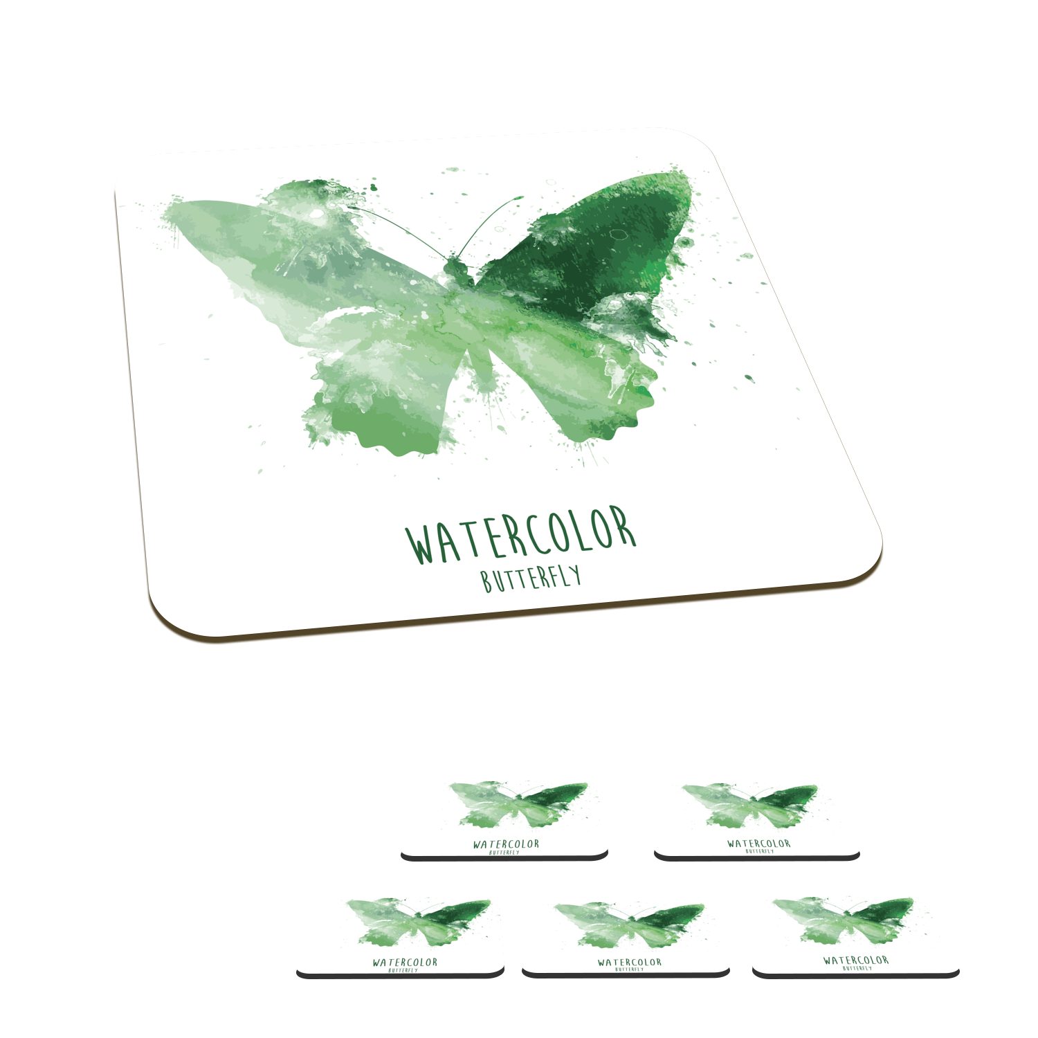 MuchoWow Glasuntersetzer Eine Illustration eines grünen Schmetterlings, Zubehör für Gläser, 6-tlg., Glasuntersetzer, Tischuntersetzer, Korkuntersetzer, Untersetzer, Tasse