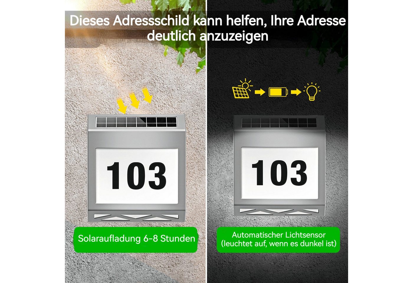 Thumbnail - BlingBin Hausnummer Solar Beleuchtete Hausnummer 8 LEDs Solar Hausnummer, (1er Set, 1 St., 1pcs), mit Dämmerungsschalter...