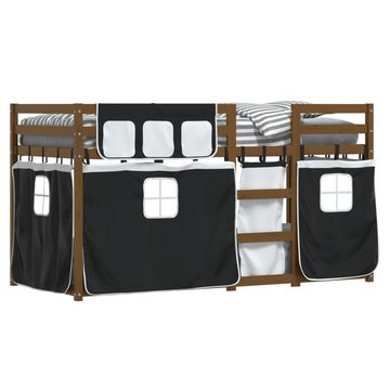vidaXL Bett Etagenbett mit Vorhängen Weiß Schwarz 90x200 cm Kiefernholz